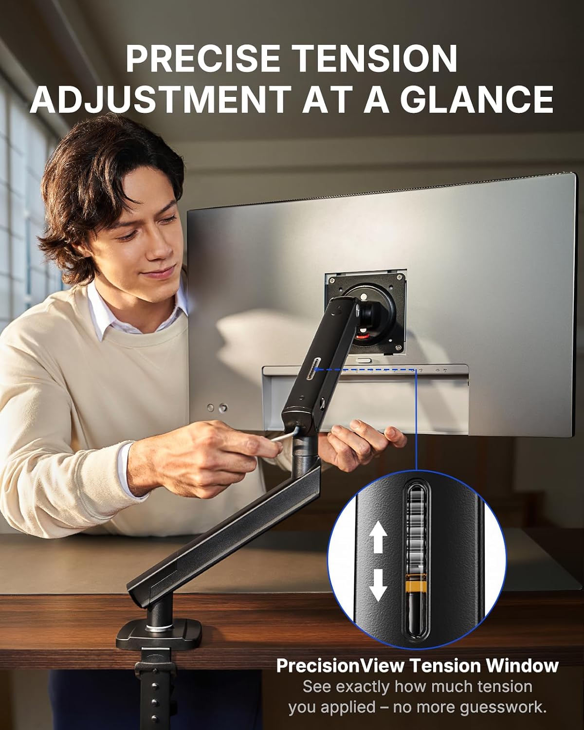 HUANUO FlowLift™ Pro Monitor Arm for 13–32" Screens, MechaSpring Monitor Mount, Fully-Adjustable Monitor Stand with Tilt/Swivel/Rotation, Tool-Free VESA Mount, C-Clamp/Grommet Base, Max Load 19.8 lbs