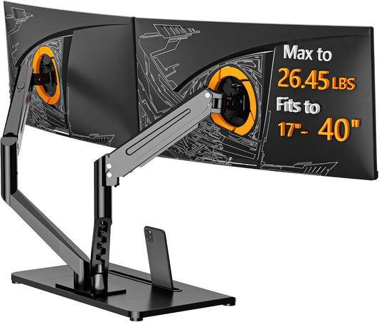 Bracwiser Dual Monitor Stand Free Standing Desk Mount, Premium Dual Monitor Arm Fits Two Screens up to 40 inch 26.45 lbs Fully Adjustable Arms with Heavy-Duty Wooden Base, Max VESA 100x100mm (MLXSPC)