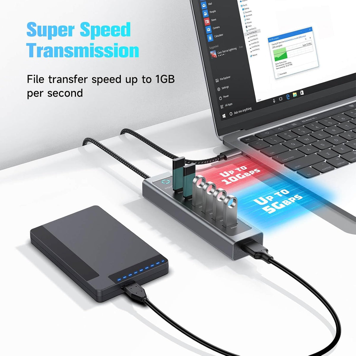 RSHTECH 7-Port USB C Hub 10Gbps with 3 USB-3.2 (2C + 1A), 4 USB-3.0 Ports
