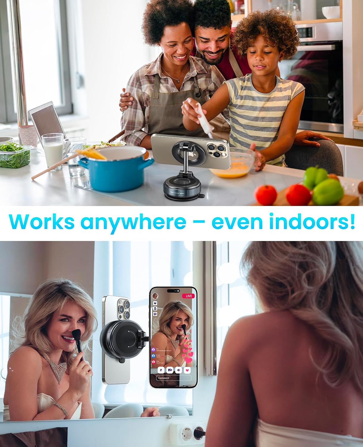 Jononser Magnetic Car Phone Holder for MagSafe, Nano-Gel Suction Cup Car Phone Mount for Car Dashboard & Windshield, Pocket-Size Foldable 360° Adjustable Car Mount for iPhone 17 16 15 14 13 12 Series