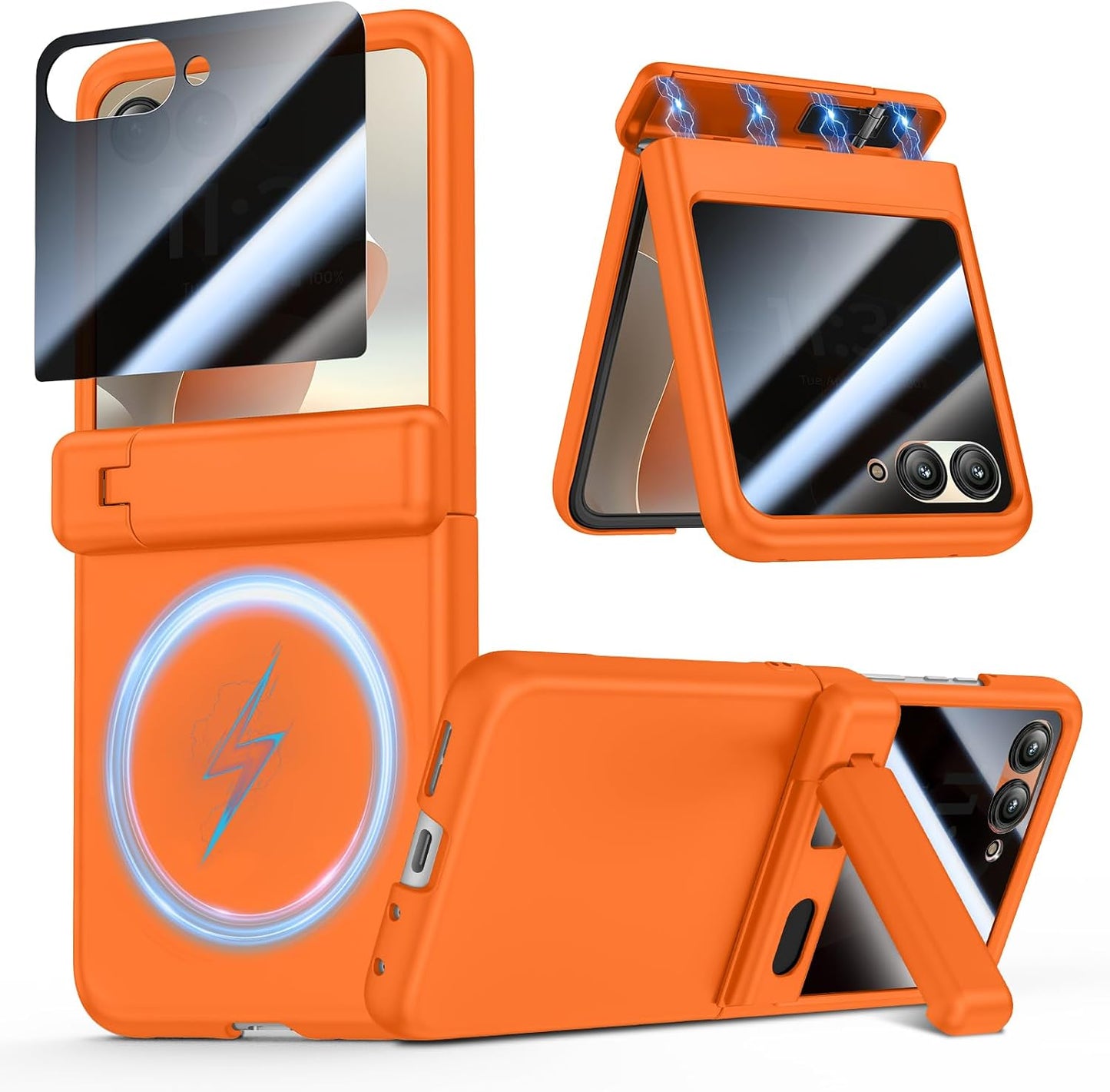 VEGO for Motorola Razr 2026/2025/2024 Case, Compatible with MagSafe Orange | Hinge Protection & Kickstand & Privacy Screen Protector, Magnetic Slim Hard PC Protective Cover for Moto Razr 2026 - Orange
