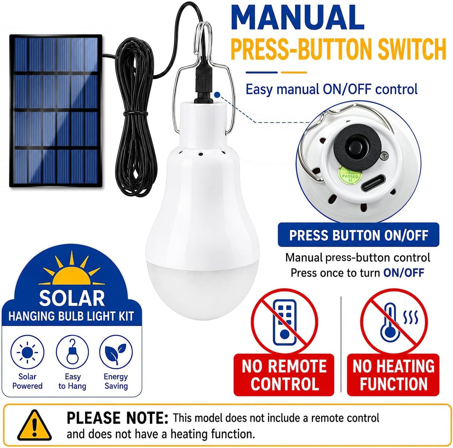 Solar Light Bulbs for Indoor Home and Chicken Coop, Outdoor Waterproof Camping Lamps for Tent, Rechargeable LED Solar Lights for Shed Night, Emergency, 2-Pack
