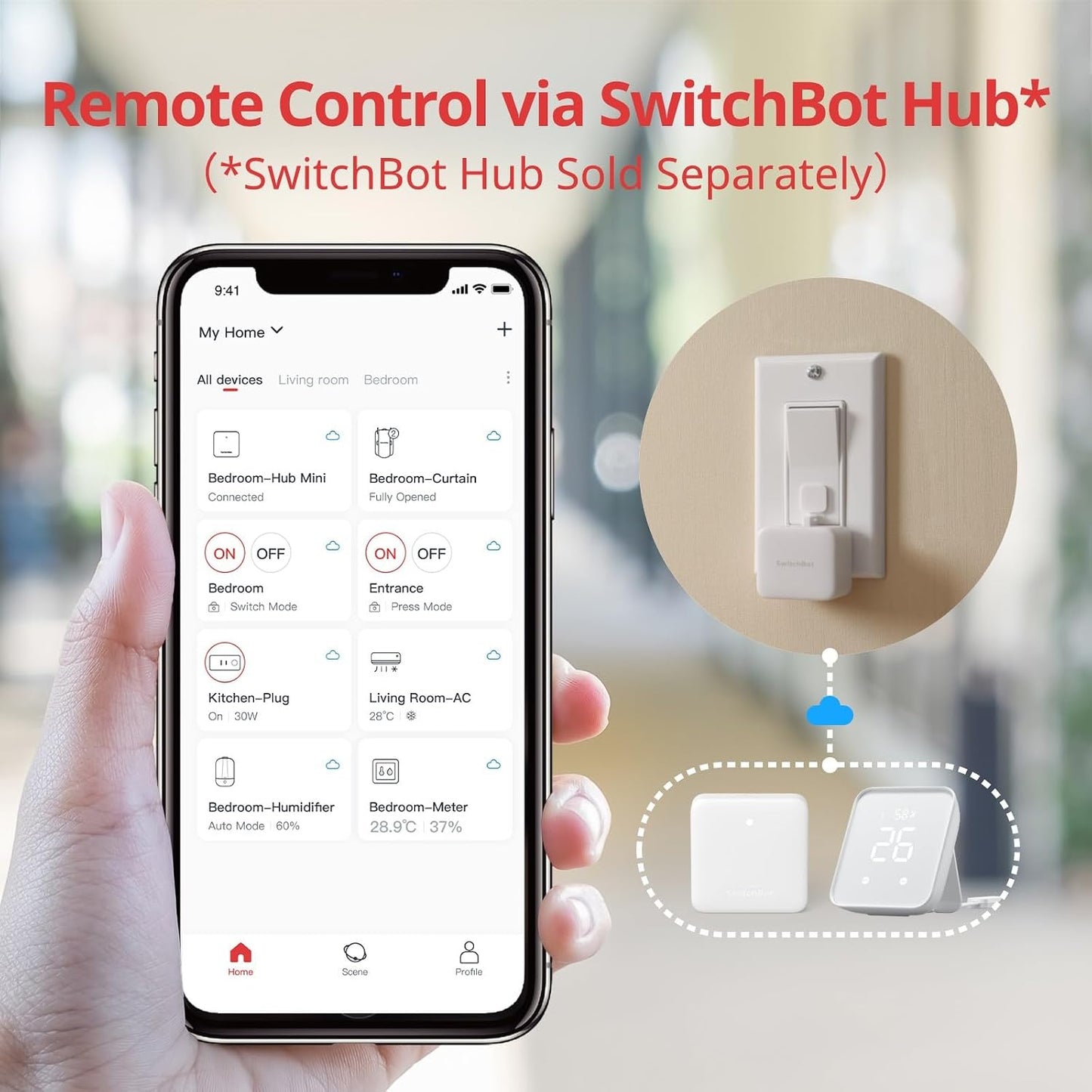 Switchbot Smart Switch Button Pusher (Bluetooth) – Fingerbot for Rocker Switch/One-Way Buttons, App Timer Control, No Wiring, Optional Hub Required for Voice/Remote, White