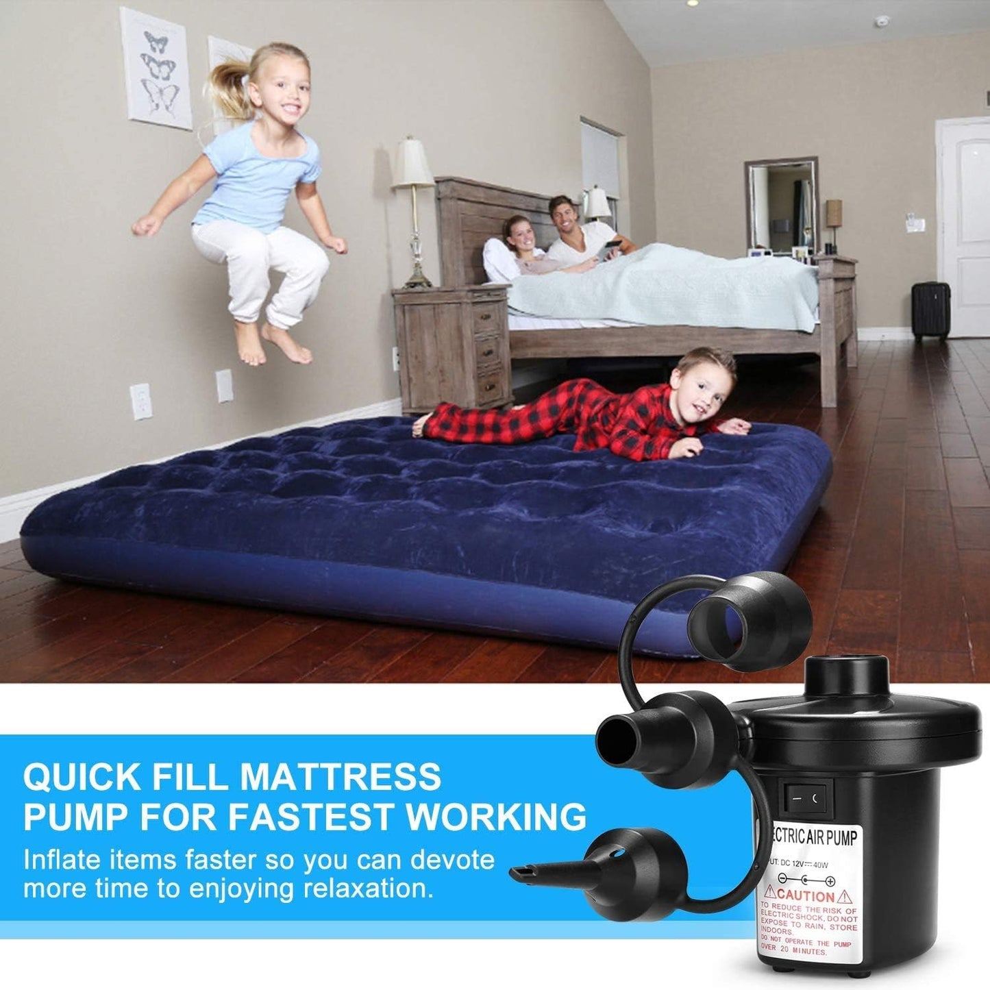 Air Pump Air Mattress Pump for Inflatables Blow up Pool Raft Bed Boat Toy, Quick-Fill, for Outdoor Camping, Inflatable Cushions, Electric Air Mattress Beds, Boats, Swimming