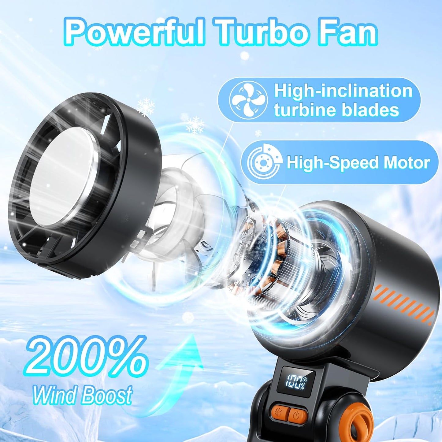 Portable Handheld Turbo Fan - [With Ice Cooling] 100 Speed Mini Personal Fan with Strong Airflow,Foldable 3 in 1 Rechargeable Hand Fans for Travel/Outdoor/Camping/Home/Office, Black