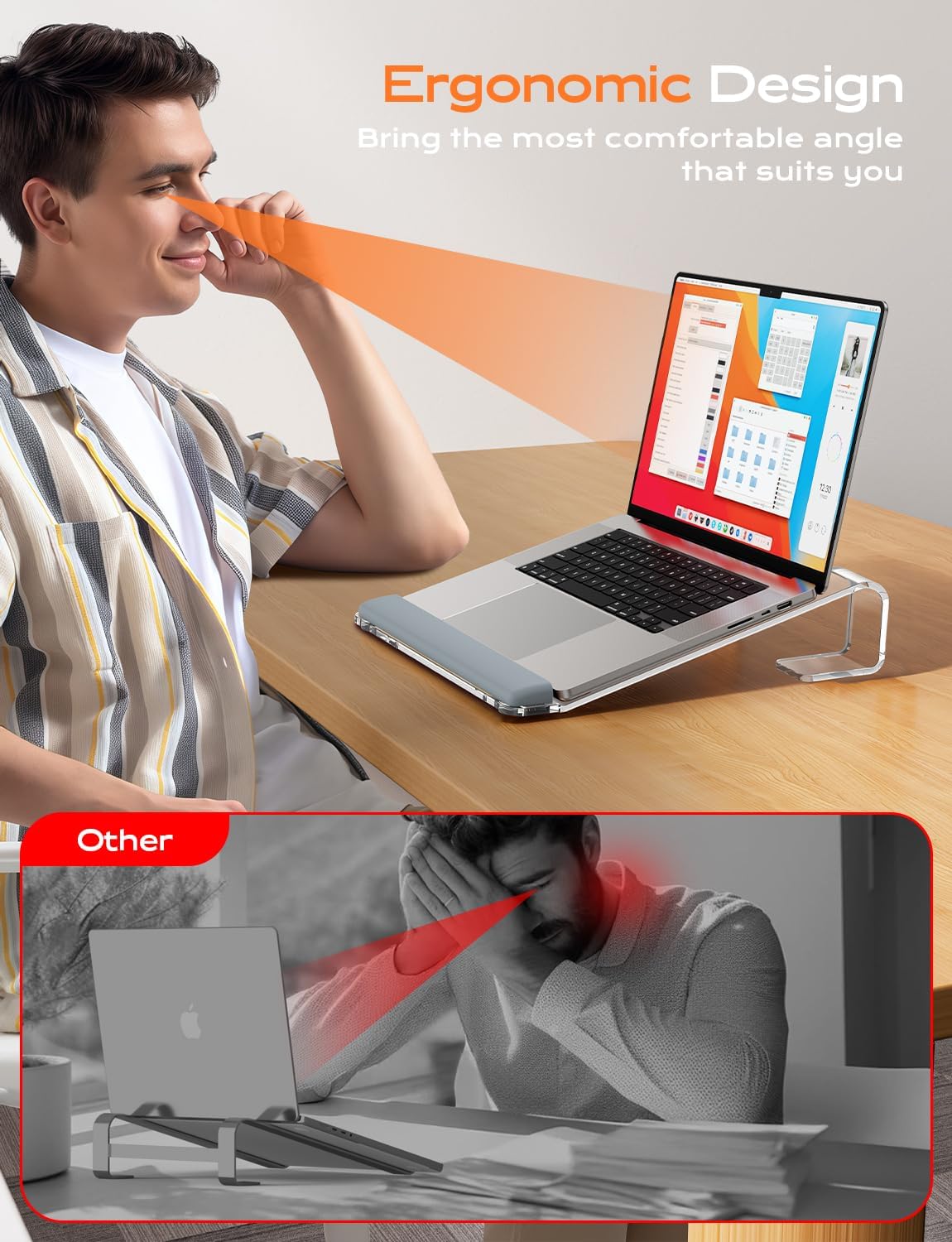 LOXP Acrylic Laptop Stand for Desk, Laptop Stand with Wrist Support | Removable Notebook Stand Ventilated Cooling Computer Riser Ergonomic Acrylic Lectern Mount Compatible with 10-17” Laptops