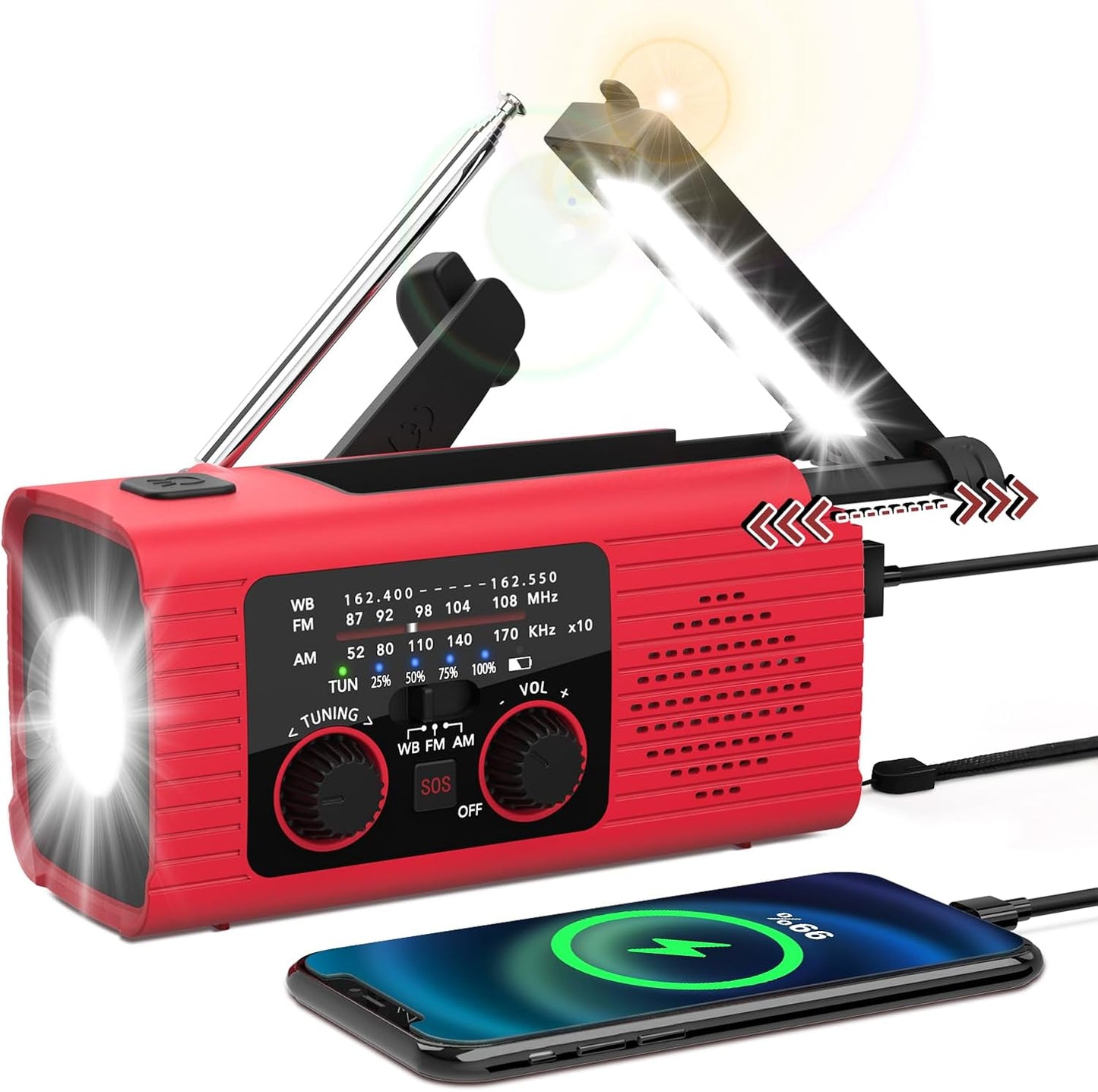 NITIGO Emergency Weather Radio, 4000mAh NOAA Weather Radio Solar Charging | Hand Crank Radio & USB Charged, Radios Portable Am Fm with LED Flashlight, Reading Lamp, SOS Alarm for Emergency Situation