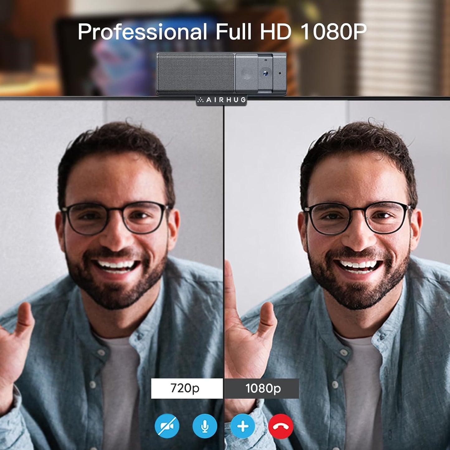 AIRHUG 3 in 1 1080P Webcam with Microphone & Speaker | Built-in Privacy Cover, USB Camera, Video Conferencing/Online Class/Gaming Live