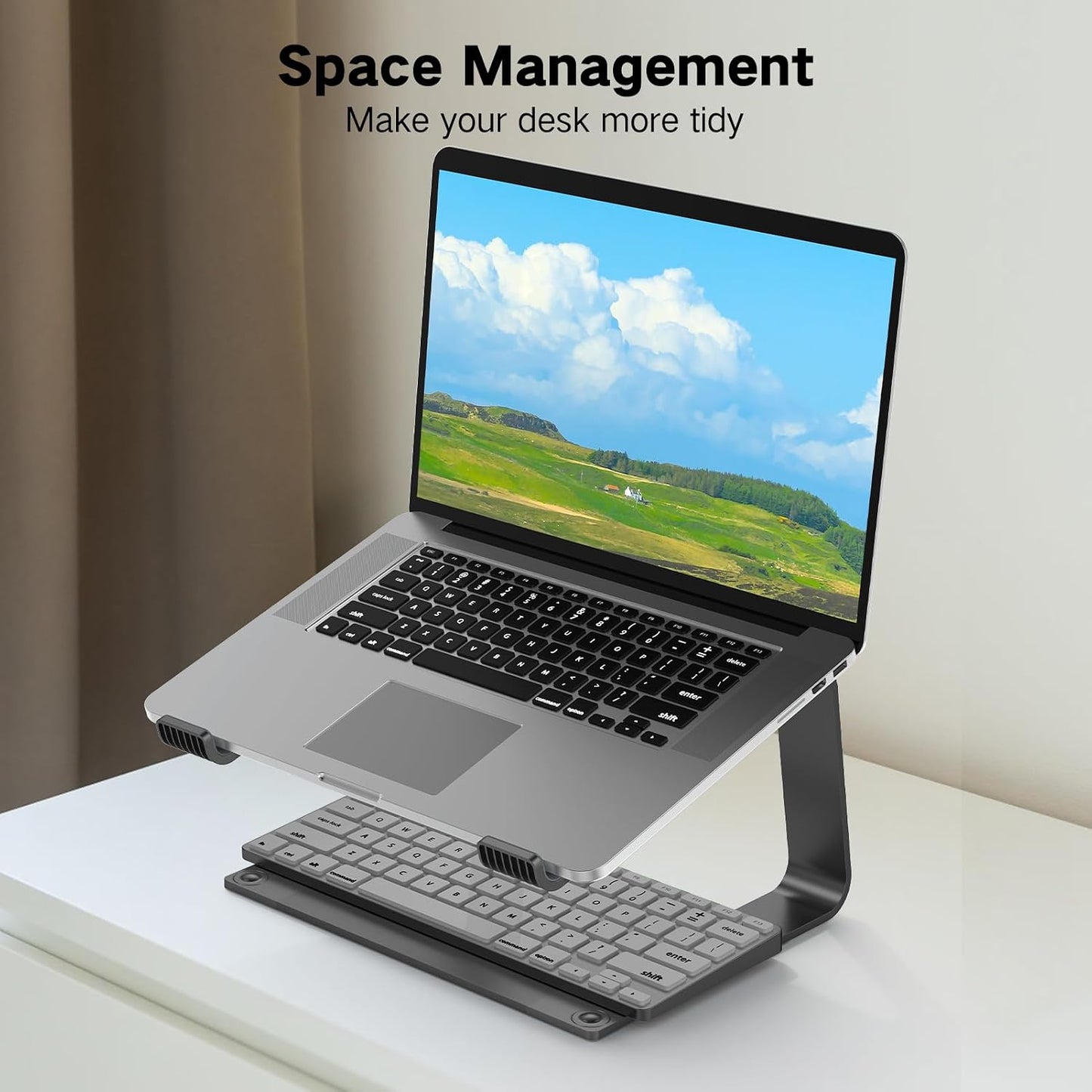 Tonmom Laptop Stand for Desk, Aluminum Laptop Riser Holder | Removable Metal Notebook Stand Ventilated Cooling Computer Riser Compatible with 10-15.6” Laptops