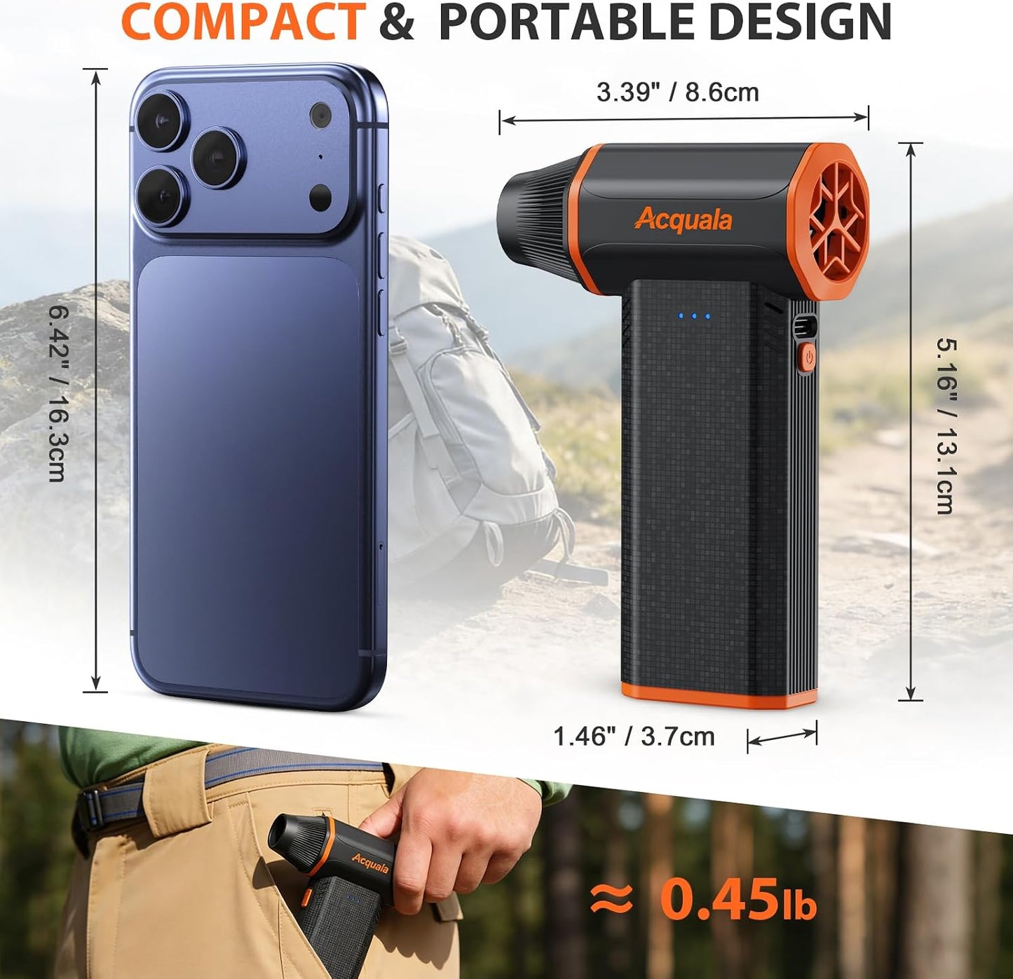 Compressed Air Duster, 160000RPM Ultra Powerful Electric Air Duster, 3-Speed Adjustable Air Blower, Rechargeable Cordless Mini Blower for Keyboard, Computer, Electronics, Car, Home & Outdoor Cleaning