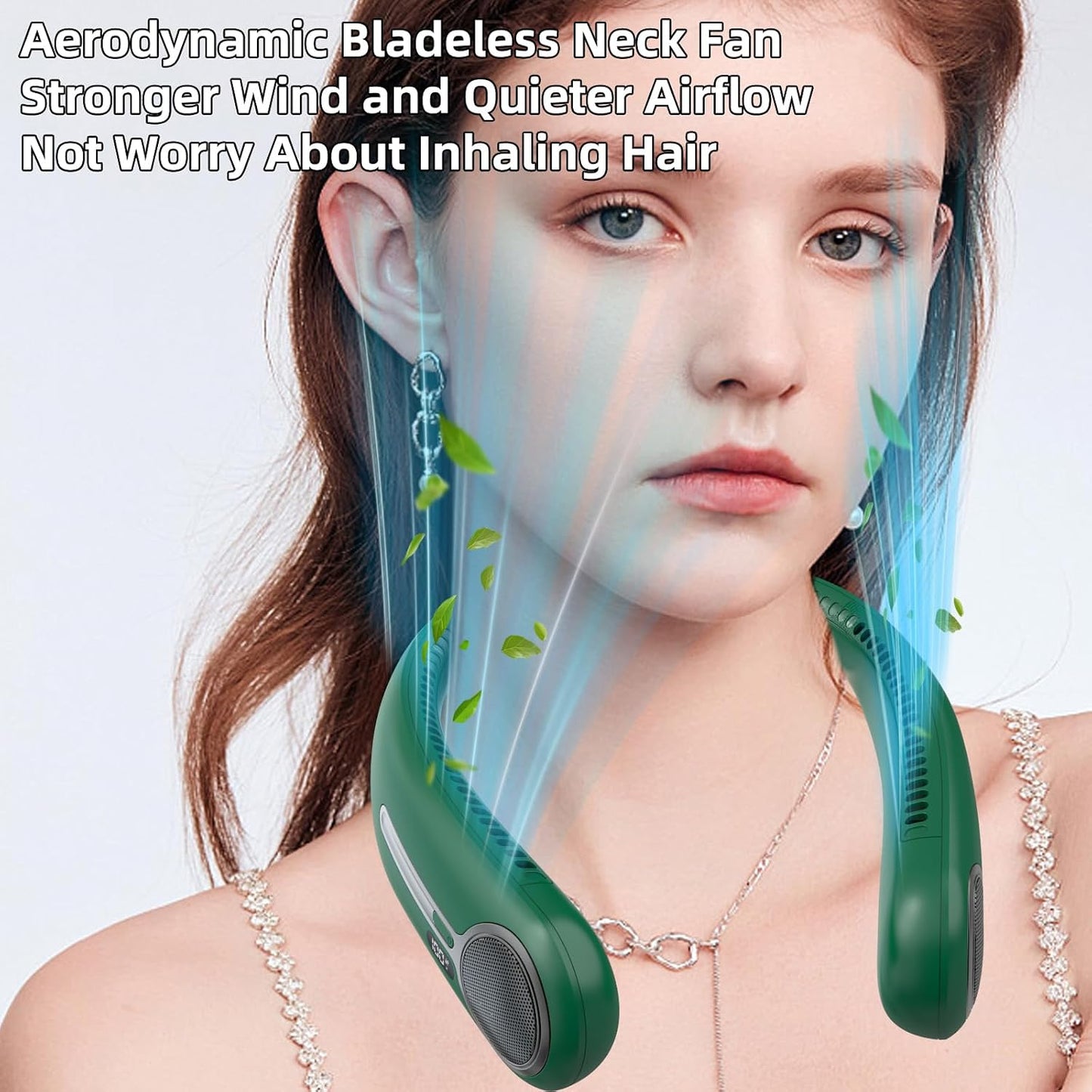Portable Neck Fan, Personal Wearable Bladeless Fan, 6000mAh USB Rechargeable, 360° Airflow, LED Display, 4-Speeds, Hands Free Fan for Outdoor Indoor, Birthday Gifts for Men Women Dad Mom (Dark green)
