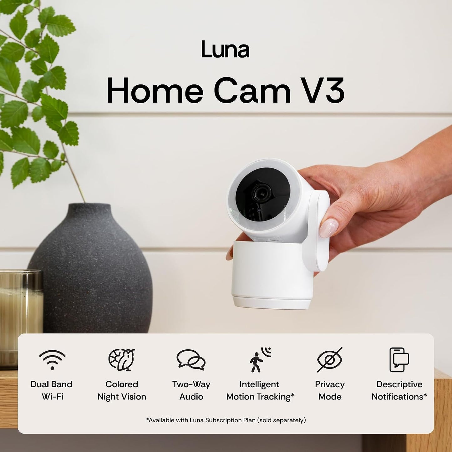 Luna 2K Indoor Camera for Home Security, Dual-Band WiFi 360° Pan-Tilt | Built-in Spotlight, Motion Detection & Human Auto Tracking, Siren, Pet/Dog/Baby Camera with Phone App