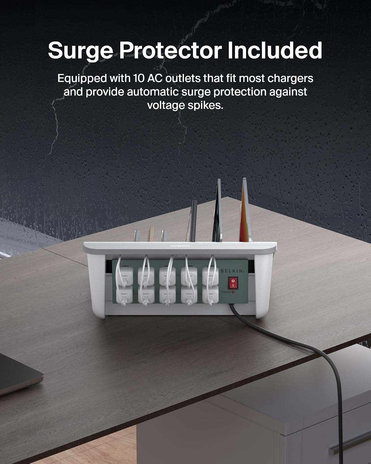 Belkin 10-Device Charging Station with Surge Protector | USB charging dock for tablets, laptops, and Chromebooks, cable management, classrooms, offices, tech labs