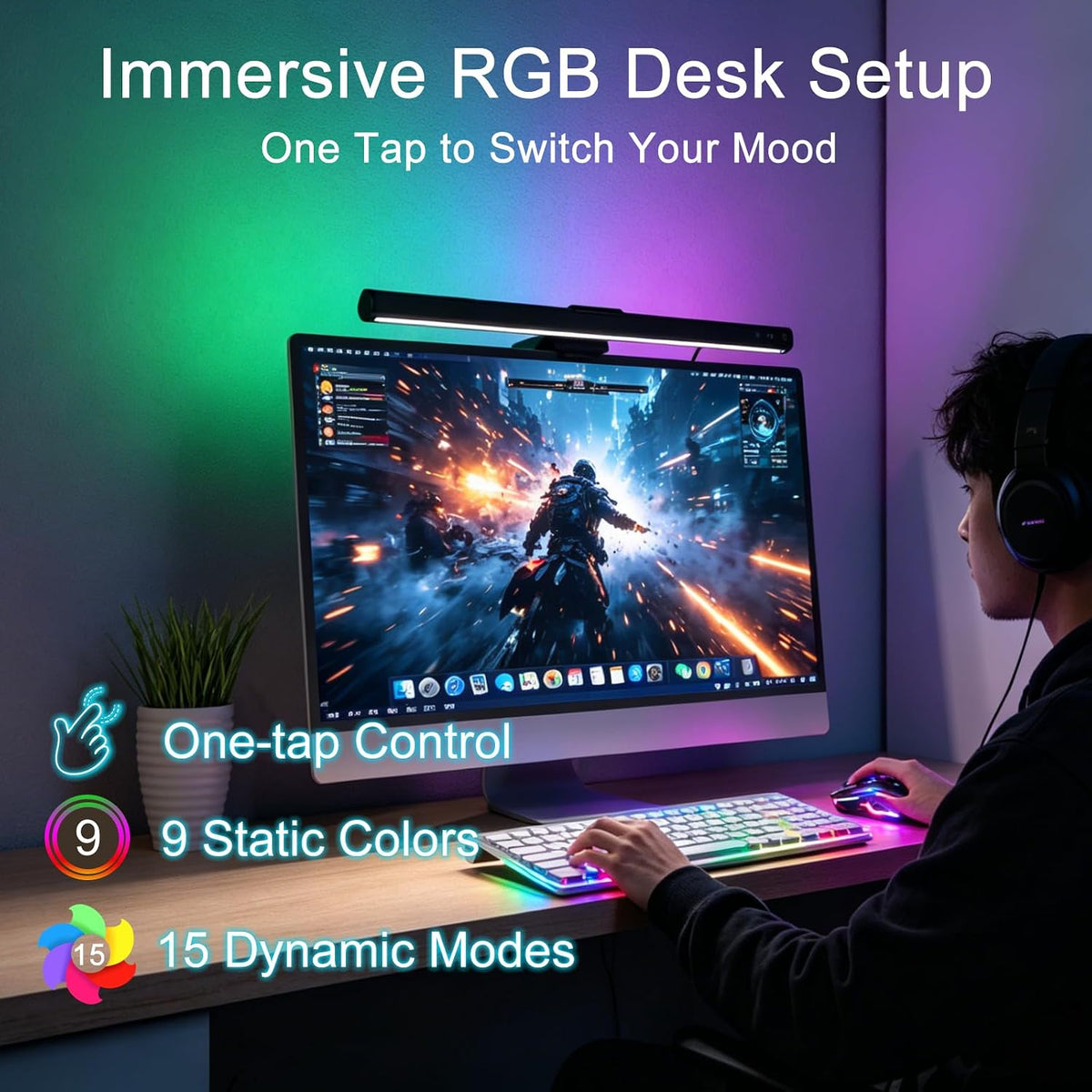 16.6" RGB Monitor Light Bar, LED Lighting for Flat Computer Monitors