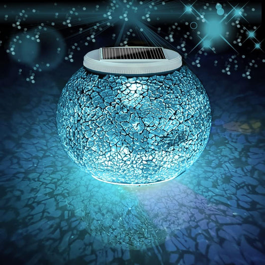 Solar Table Lights Outdoor,Color Changing Crack Glass Ball Lantern | 3 Modes Waterproof LED Table Lamp Night Light, Indoor Outdoor Decor for Garden Patio Bar Party Yard Room, Gifts for Women
