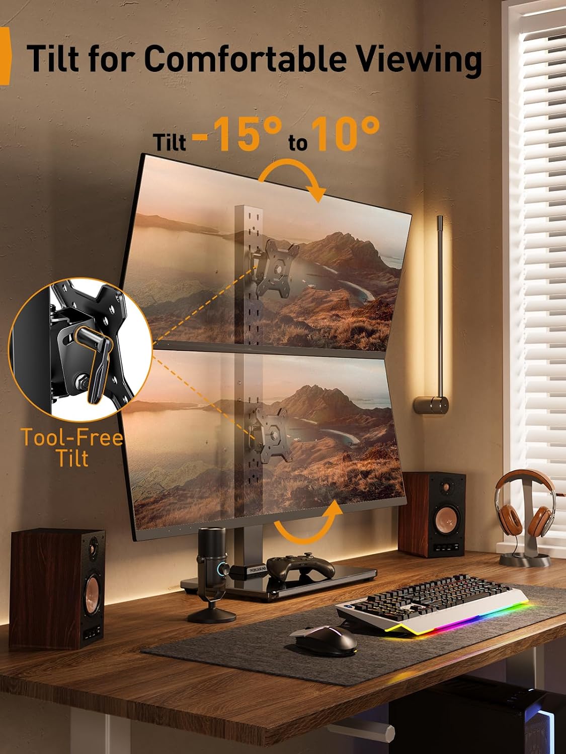 Perlegear Dual Vertical Monitor Stand for 13–40 inch Screens up to 44 lbs