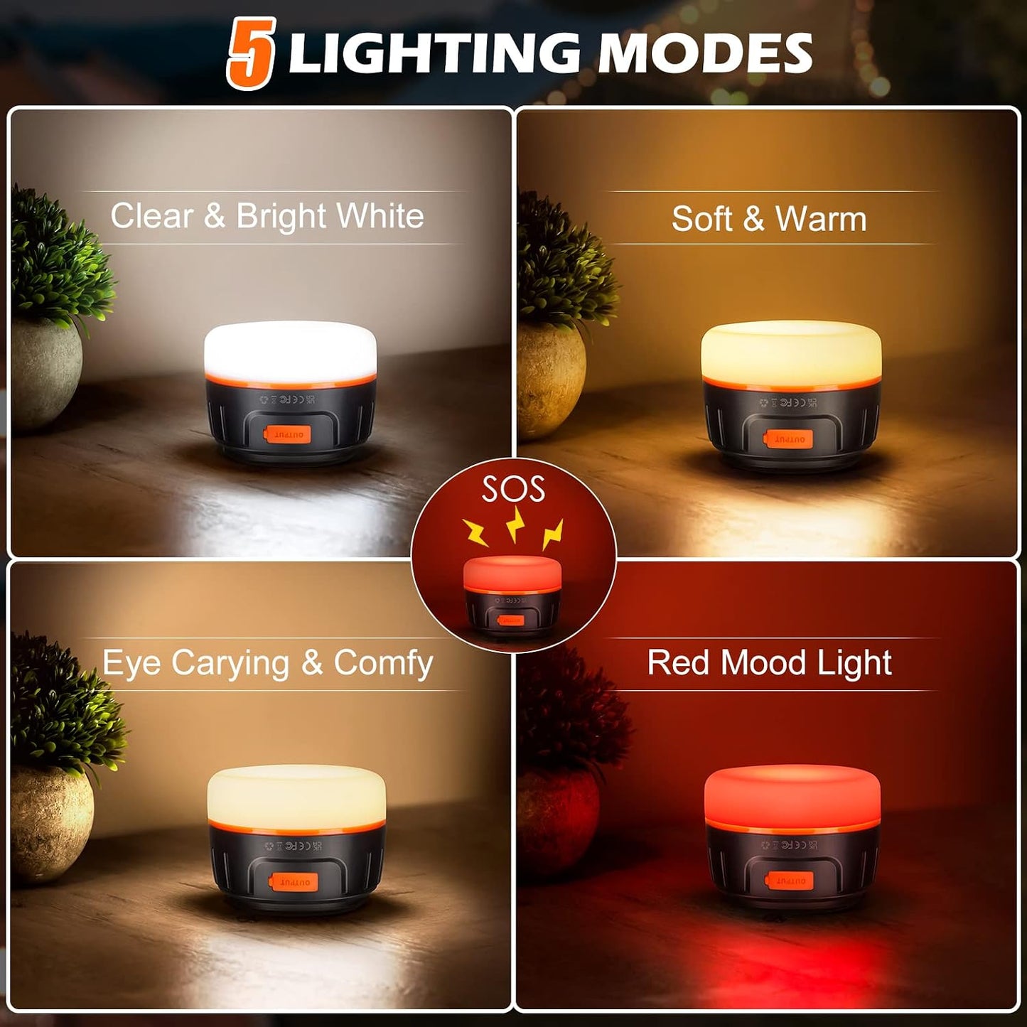 Yonktoo Camping Lantern Rechargeable, 300H Runtime, 6400mAh, IPX5 Waterproof Tent Light for Camping, Hiking, Power Outages, Home, Emergency - Standard Edition,Orange