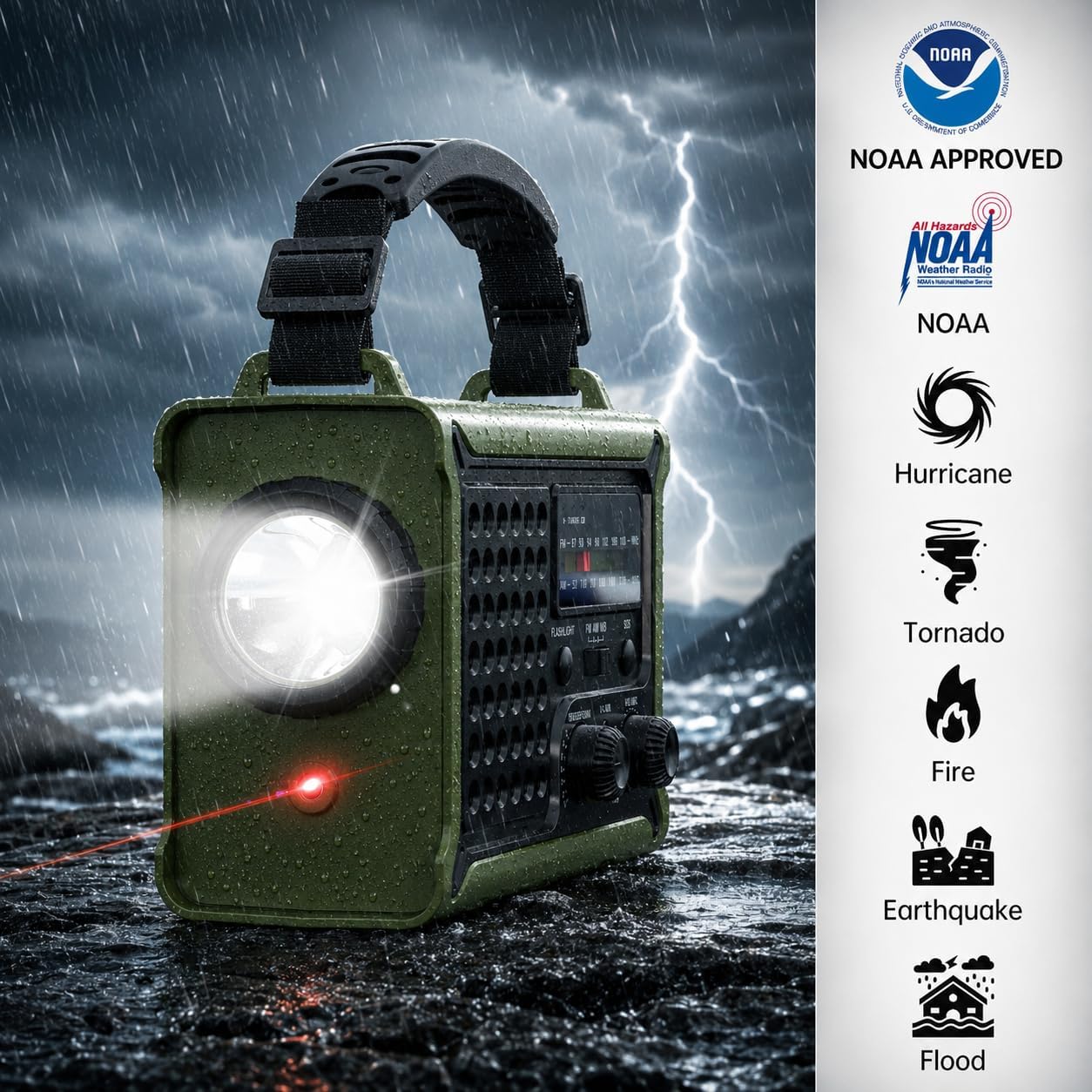12000mAh/44400mWh Emergency Radio, NOAA Weather Radio, Hand Crank & Solar | Clear Signal, AM/FM Portable Radio, AC Input, Rechargeable Battery, Flashlight and SOS for Outdoor Survival and Power Outages