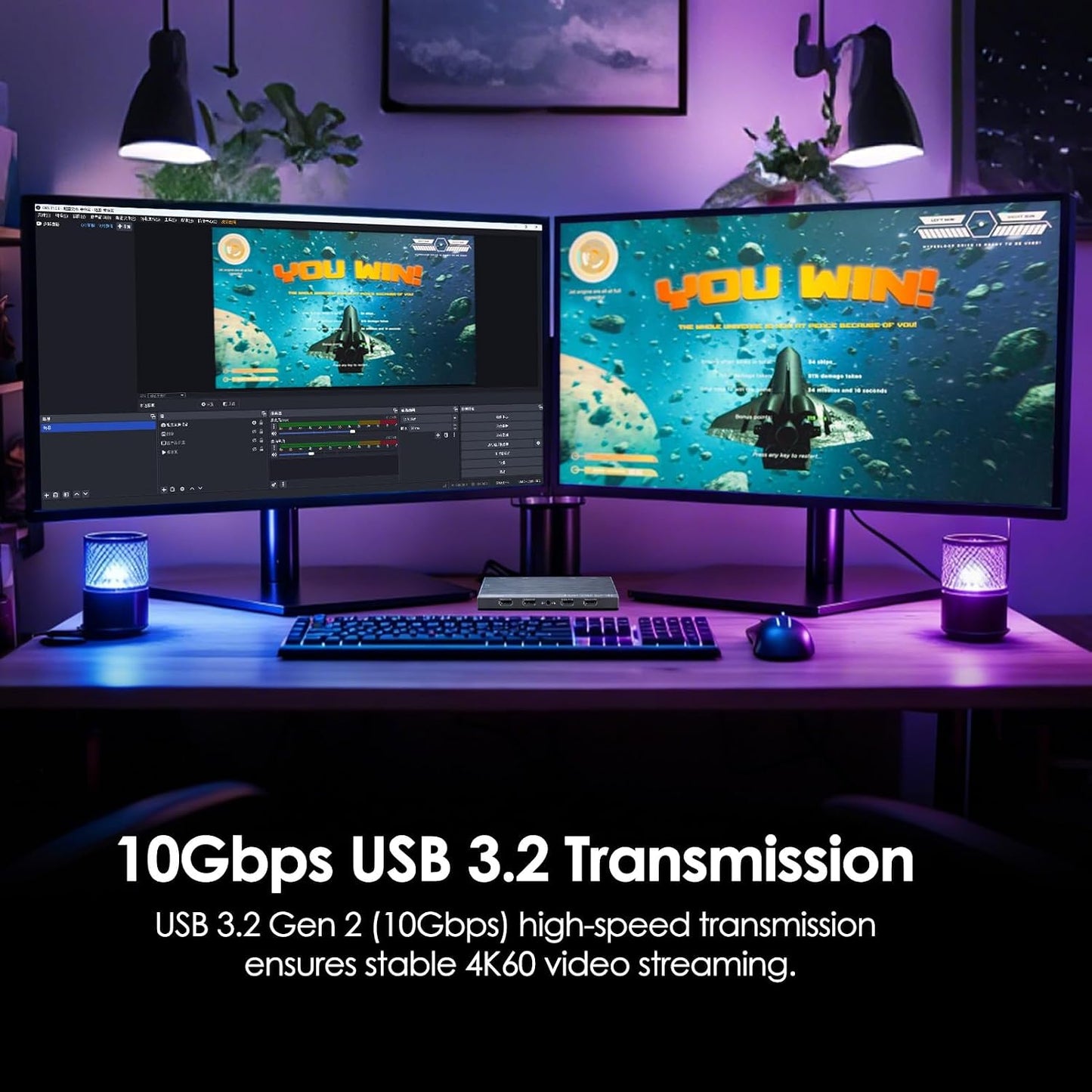 CT-4 4K Video Capture Card - 4 HDMI Inputs, UVC Plug-and-Play, Simultaneous 4-Channel Capture, 10Gbps USB 3.2, Pro Audio Input, 100W PD Charging, for Streaming, Gaming, Video Production