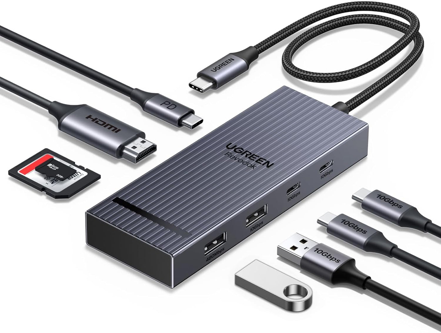 UGREEN Revodok Pro USB C Hub for Laptop 8 in 1 MacBook 4K 60Hz HDMI | 10Gbps USB-C/A data, SD/TF reader, 100W PD, supports MacBook Neo/Pro/Air, XPS, Thinkpad