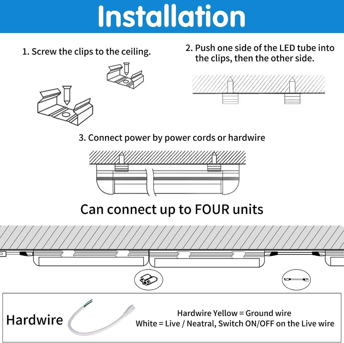 Led Shop Lights,Led Shop Lights 4FT 50W 6500K 7000LM Clear White,Shop Light 4FT 110V Linkable Integrated V-Shape for Shop Garage,Warehouse,Workbench and Workshop Commercial Bay Lighting(6-Pack)