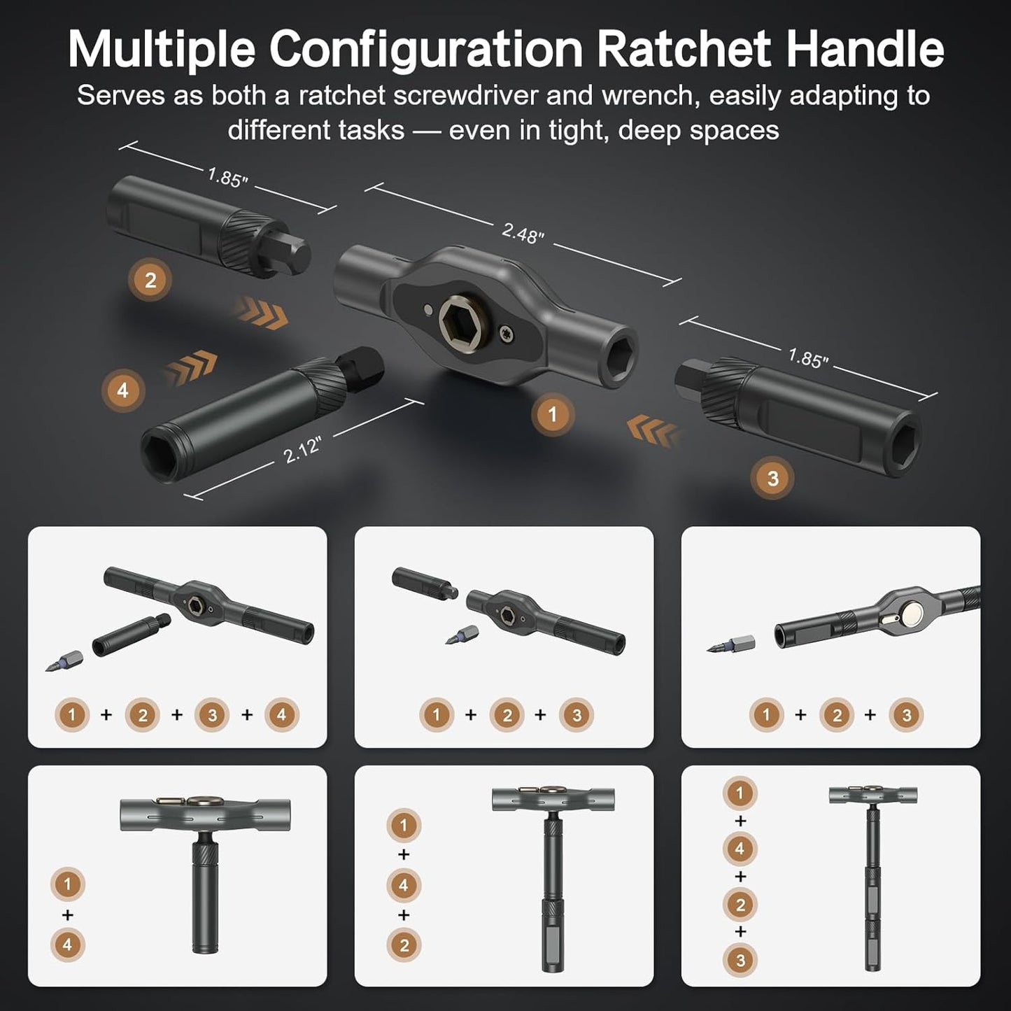 42 in 1 Magnetic Screwdriver Set, DIY Ratchet Screwdriver Set, Multi Bit Magnetic Drive Set, Detachable Ratchet Handle, Portable Compact Repair Tool Kit for Furniture Computer Bicycle Black