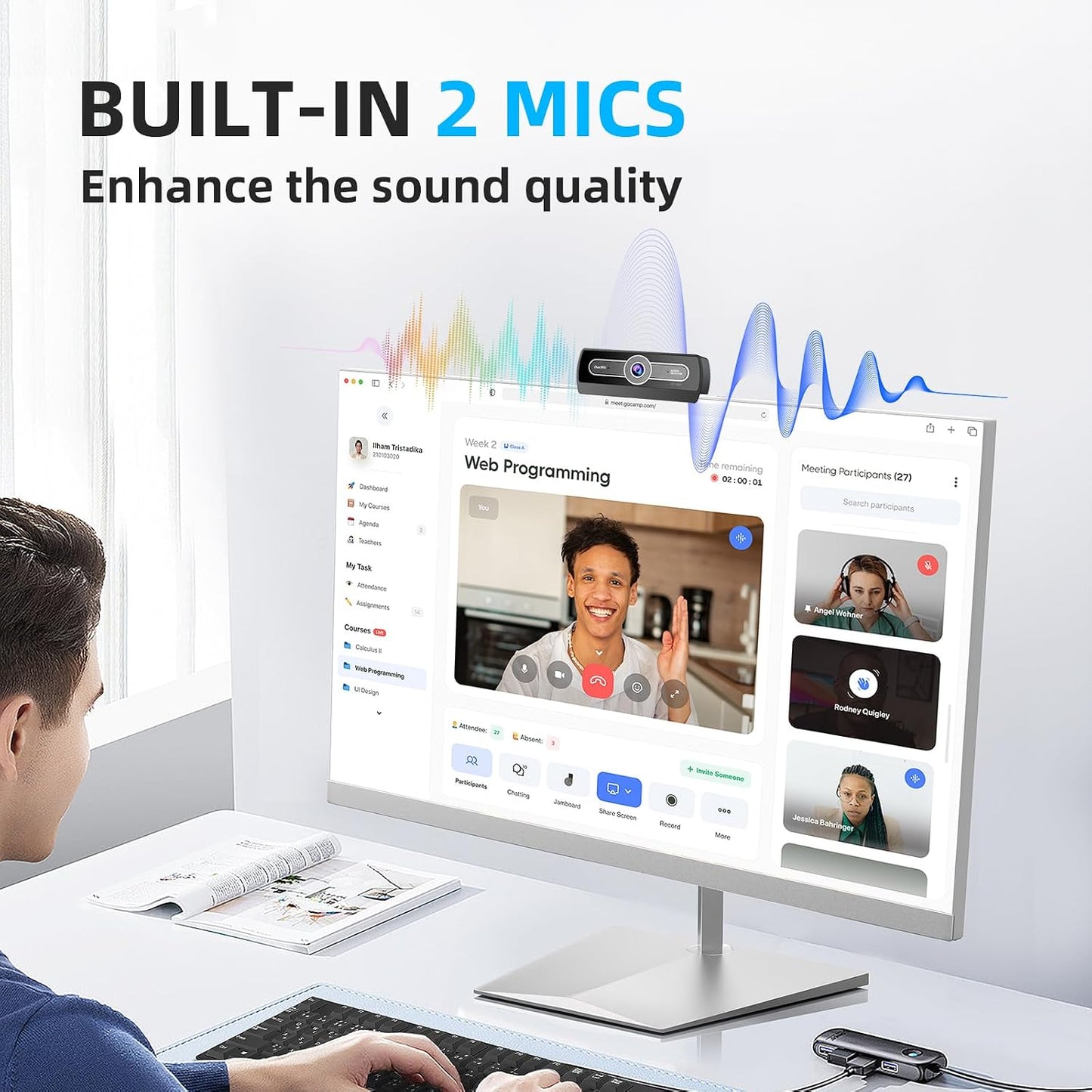 1080P Webcam with Microphone, Full HD Streaming Camera, Noise Cancelling, Auto Light Adjustment, USB Plug-and-Play Computer Camera, for Desktop PC or Laptop