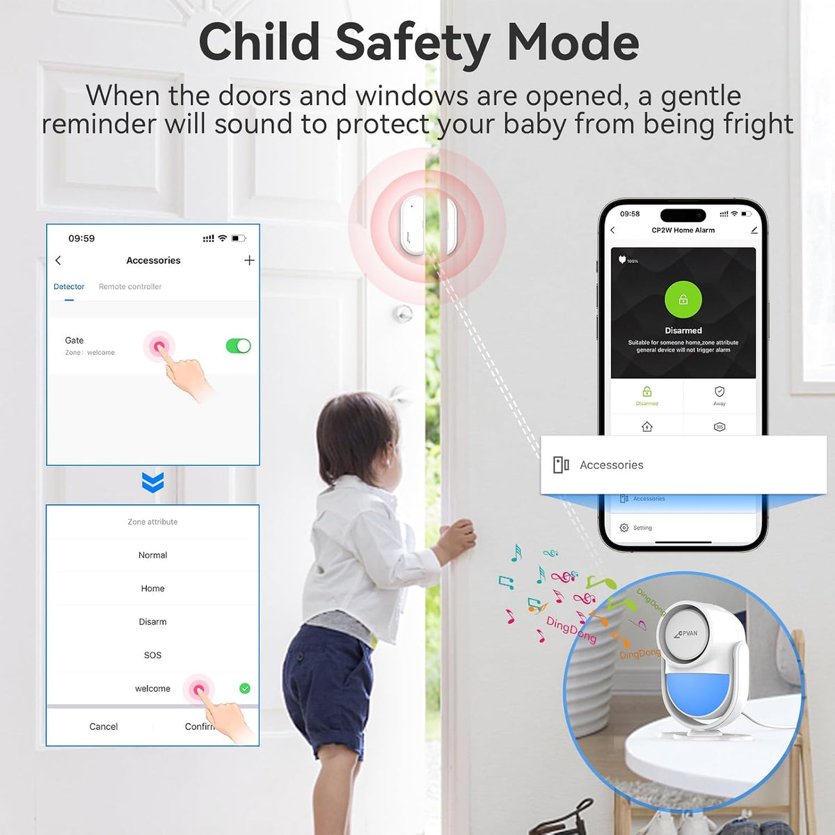 CPVAN WiFi Motion Sensor Alarm System, 125dB Smart PIR Motion Detector with 6 Door Window Sensors, Phone App Alerts, Wireless Indoor Home Security Kit, 2.4GHz WiFi, White