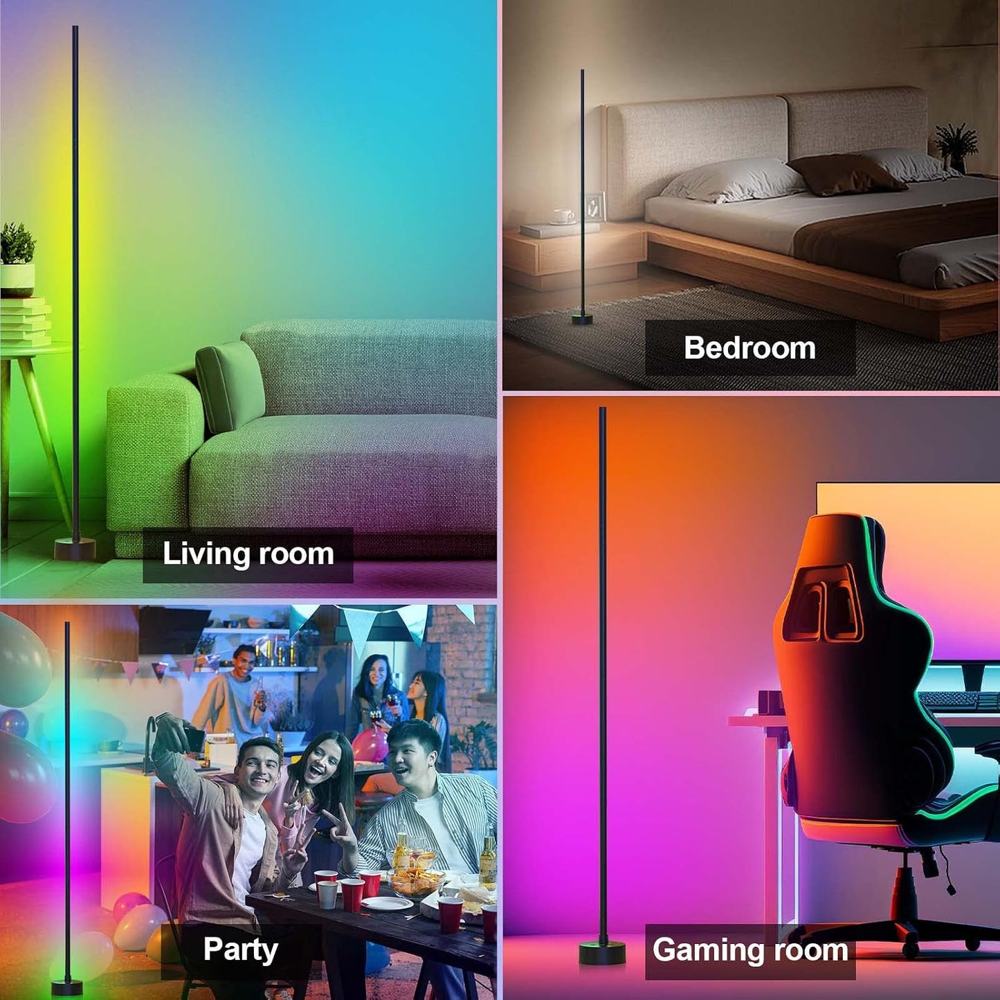 Miortior Corner Floor Lamp, 2 Pack LED Corner Lamp with App/Remote/Button Control, Smart RGB Floor Lamp with 16 Million DIY Colors & 68+ Scene, Music Sync for Living Room, Bedroom, Gaming Room