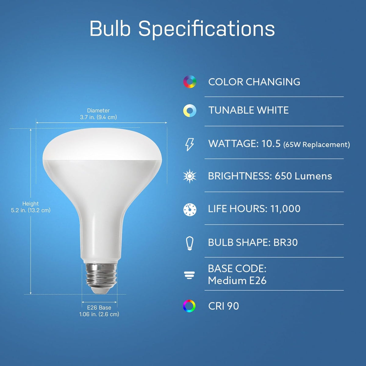 Feit Electric BR30 Smart Flood Light Bulb - Color Changing, 65W Eq - 6 Pack