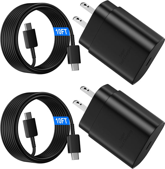 Type C Charger Fast Charging 10FT Cord 25W Samsung Super Fast Charger Android Phone Charger Block for Samsung Galaxy S26/S26+/S26 Ultra/S25/S25 Ultra/S25+/S24/S23/S22/S21/S20/Note 20/Note 10, Black