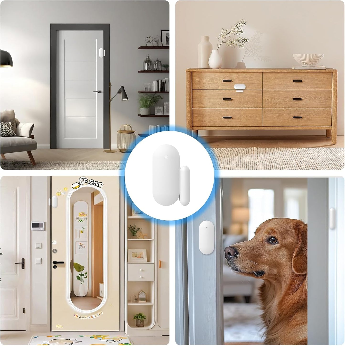 WiFi Door Window Sensor,Smart Door Open/Closed Detector with App Alert,Wireless Entry Detector Sensor Alarm for Home Security Long Battery Life