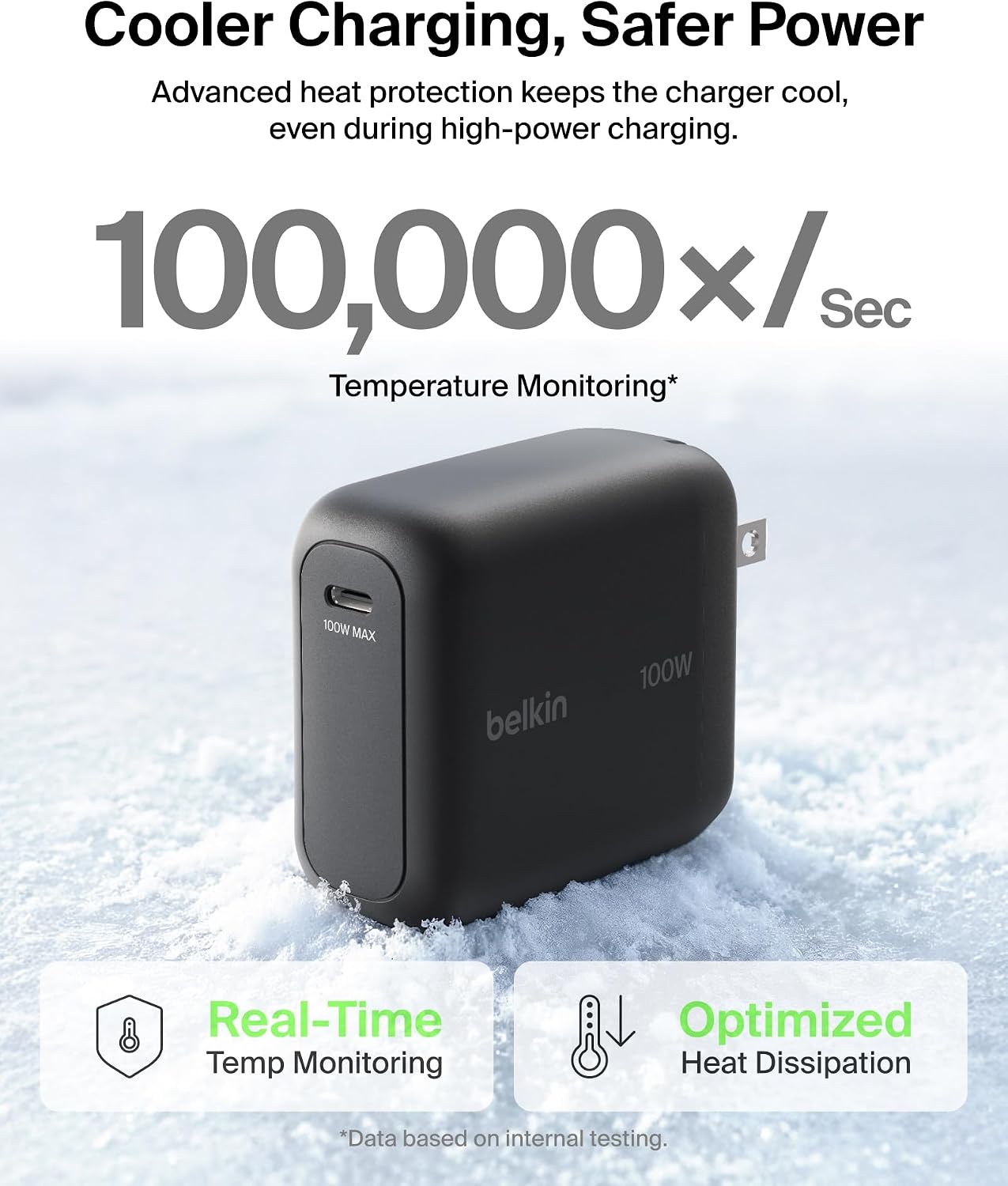 Belkin 100W Compact GaN USB C Charger Block Fast Charging for MacBook | PD 3.2, Super Fast Charging 2.0, Laptop Charger, iPad, iPhone 17, Samsung Galaxy, Pixel, Foldable Prongs, 5ft Cable Included