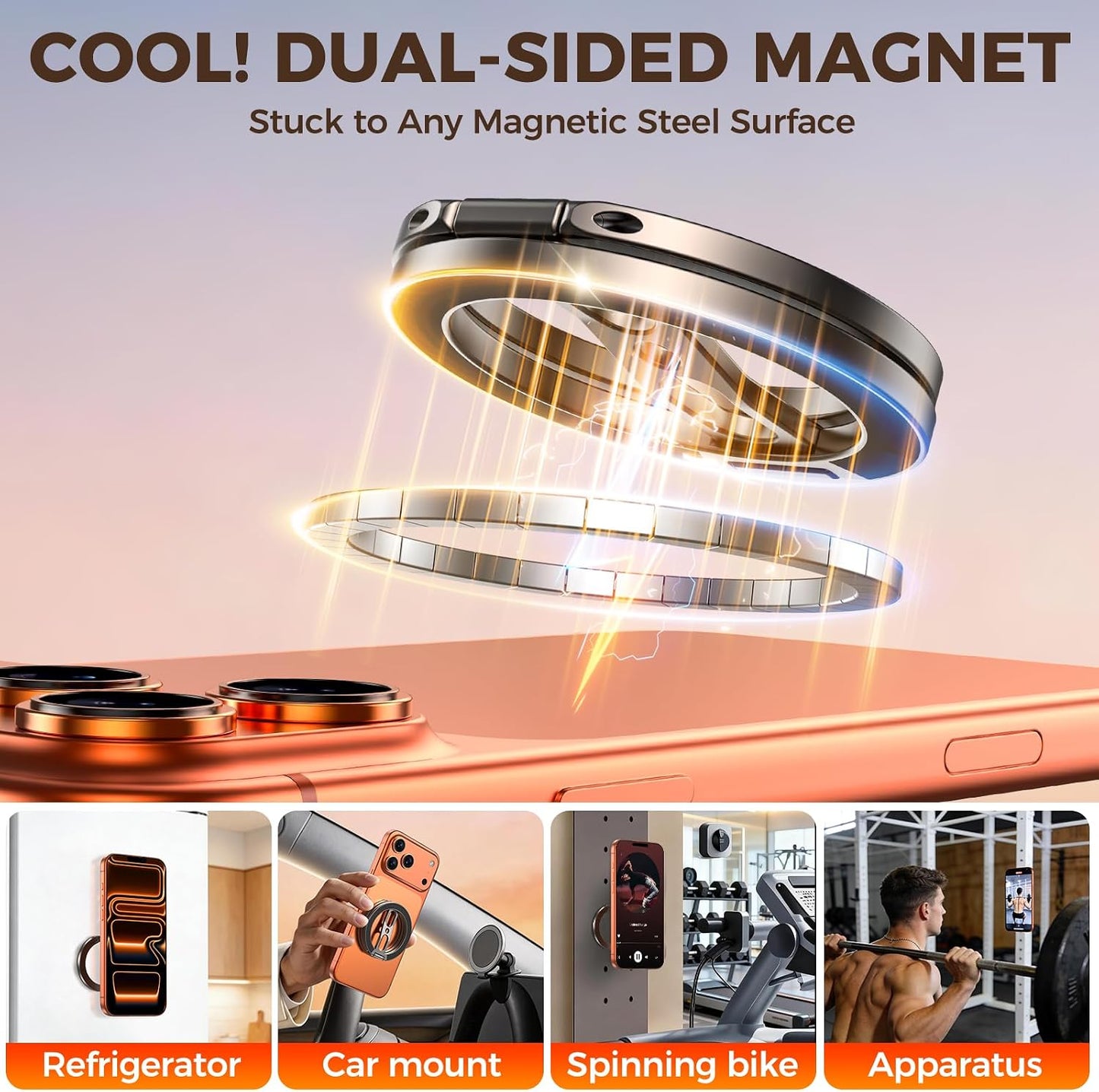 Magnetic Phone Ring Grip for MagSafe Dual-Sided Magnet Cell Phone Grip Stand Finger Ring Holder Compatible with iPhone 17/16/15/14/13 Pro Max Plus, for Mag Car Mounts