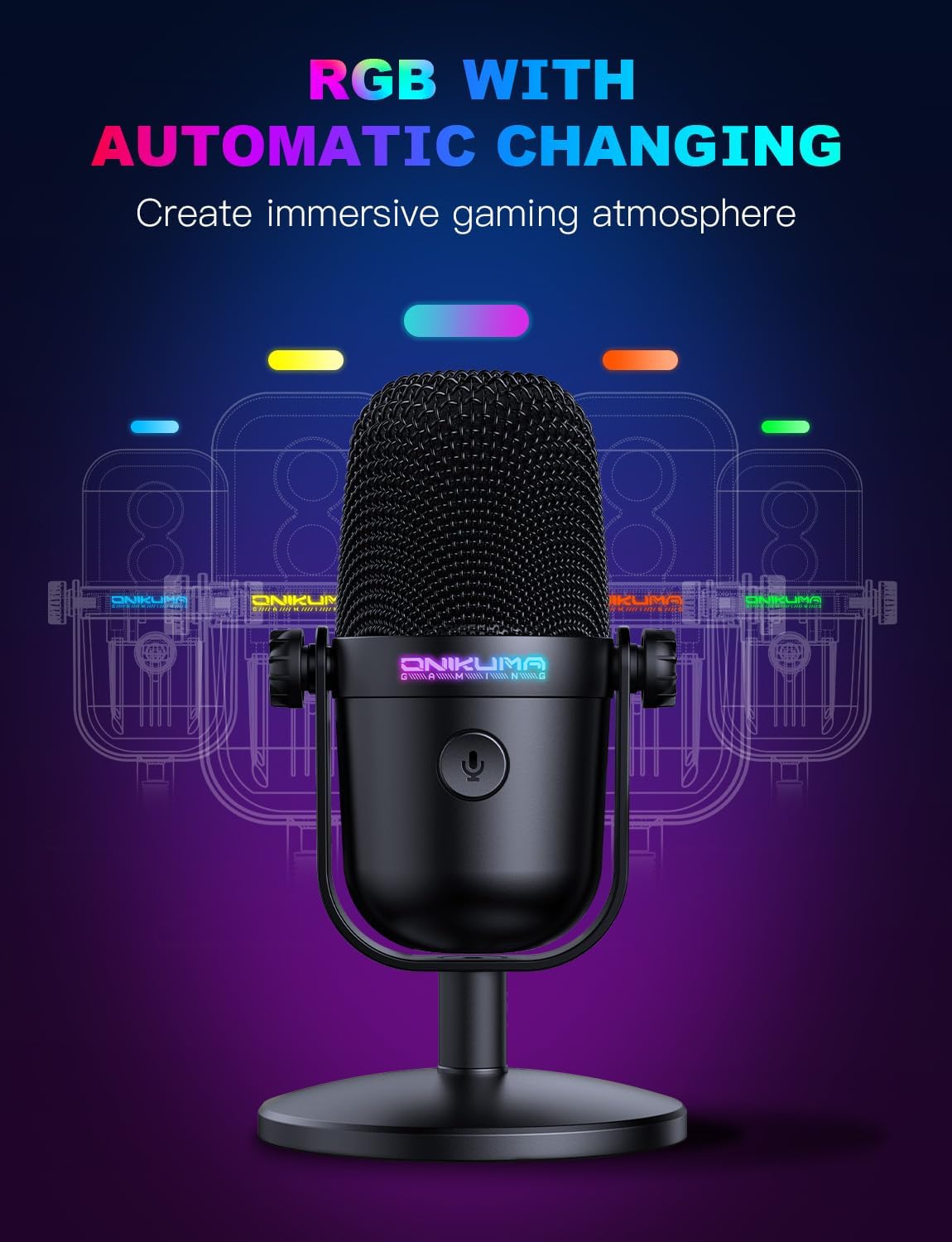 Gaming Microphone with Noise Cancellation & Mute Button, USB Condenser Mic for Streaming/Recording, Ultra-Compact Design, Compatible with PC/Mac/PS4/PS5, Podcast/YouTube/Twitch/Discord (Black)