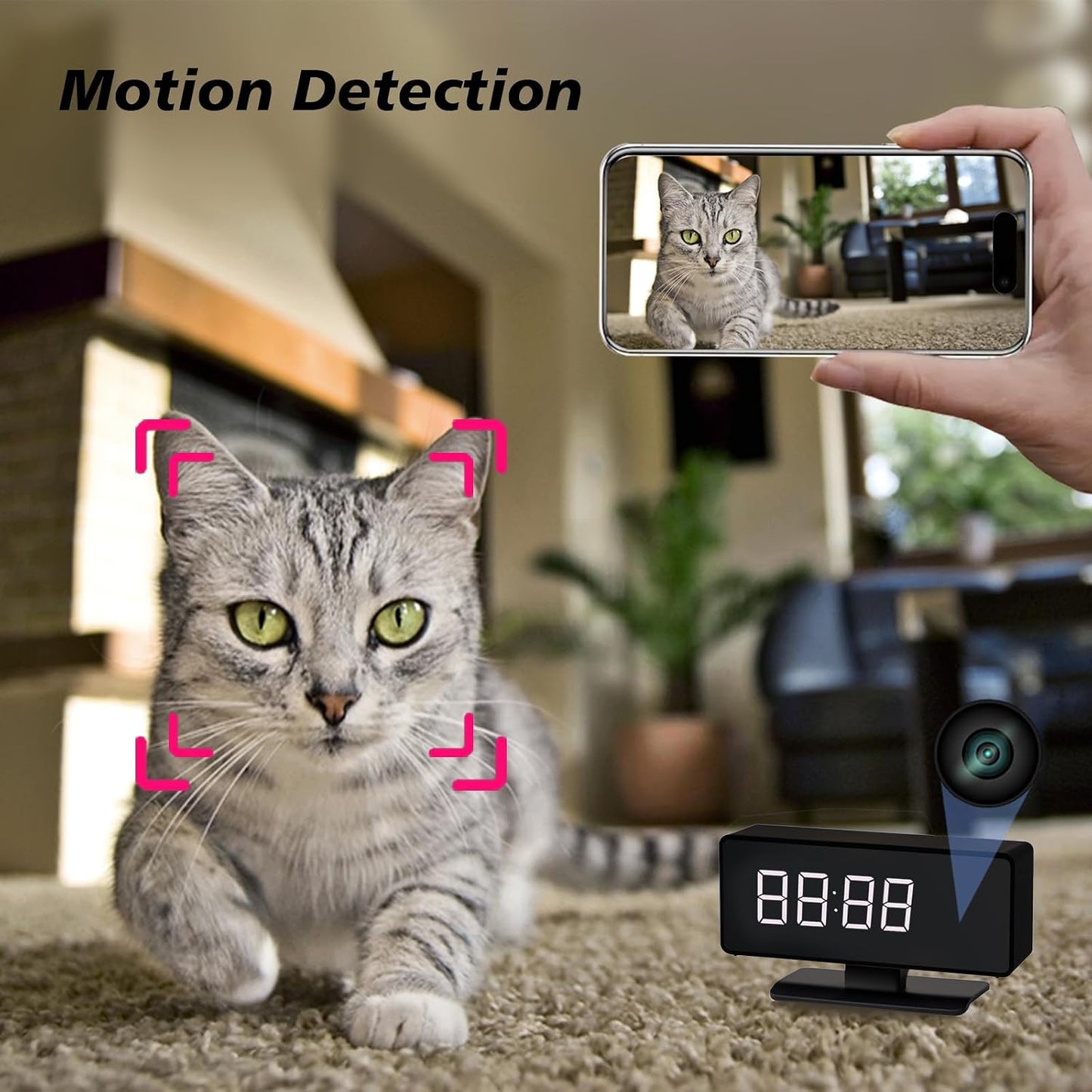 WiFi Hidden Full HD 4k Camera Clock - Nanny Cam with 145° Wide-Angle Lens, Night Vision & Motion Detection, Wireless Indoor Hidden Camera for Home Security Monitoring Remote Live Stream
