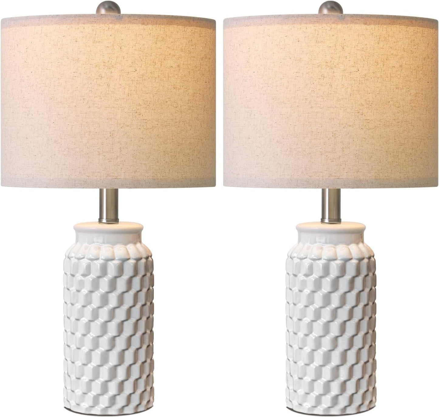USumkky 20.5" White Modern Ceramic Bedside Lamps Set of 2, Small Table Lamp for Bedroom Decor Farmhouse Nightstand Lamp for Living Room Office