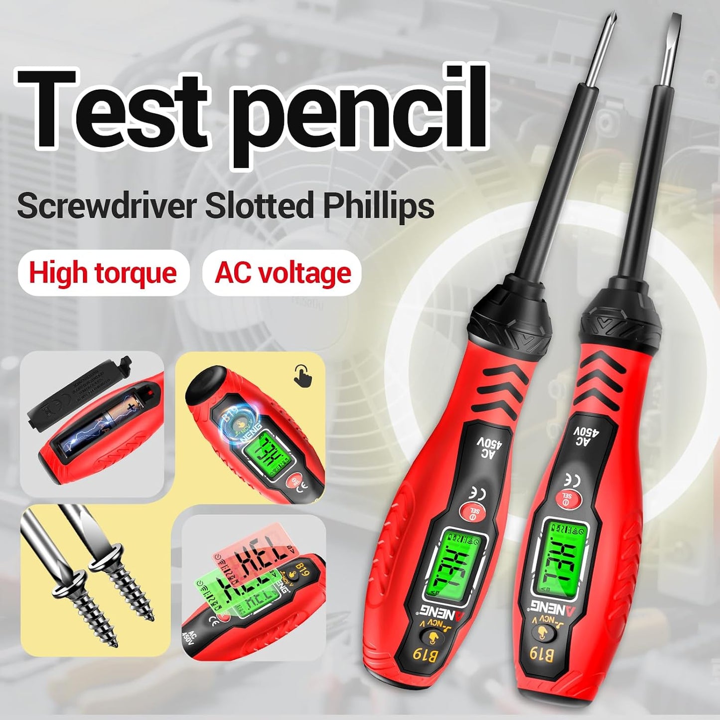 ANENG Non-Contact Voltage Tester, 2-in-1 Slotted/Crosshead Screwdriver Pen | Dual Range AC 11V/30V-1000V Electrical Tester with Live/Null Wire Detection, LCD Display, Buzzer Alarm and Breakpoint Finder