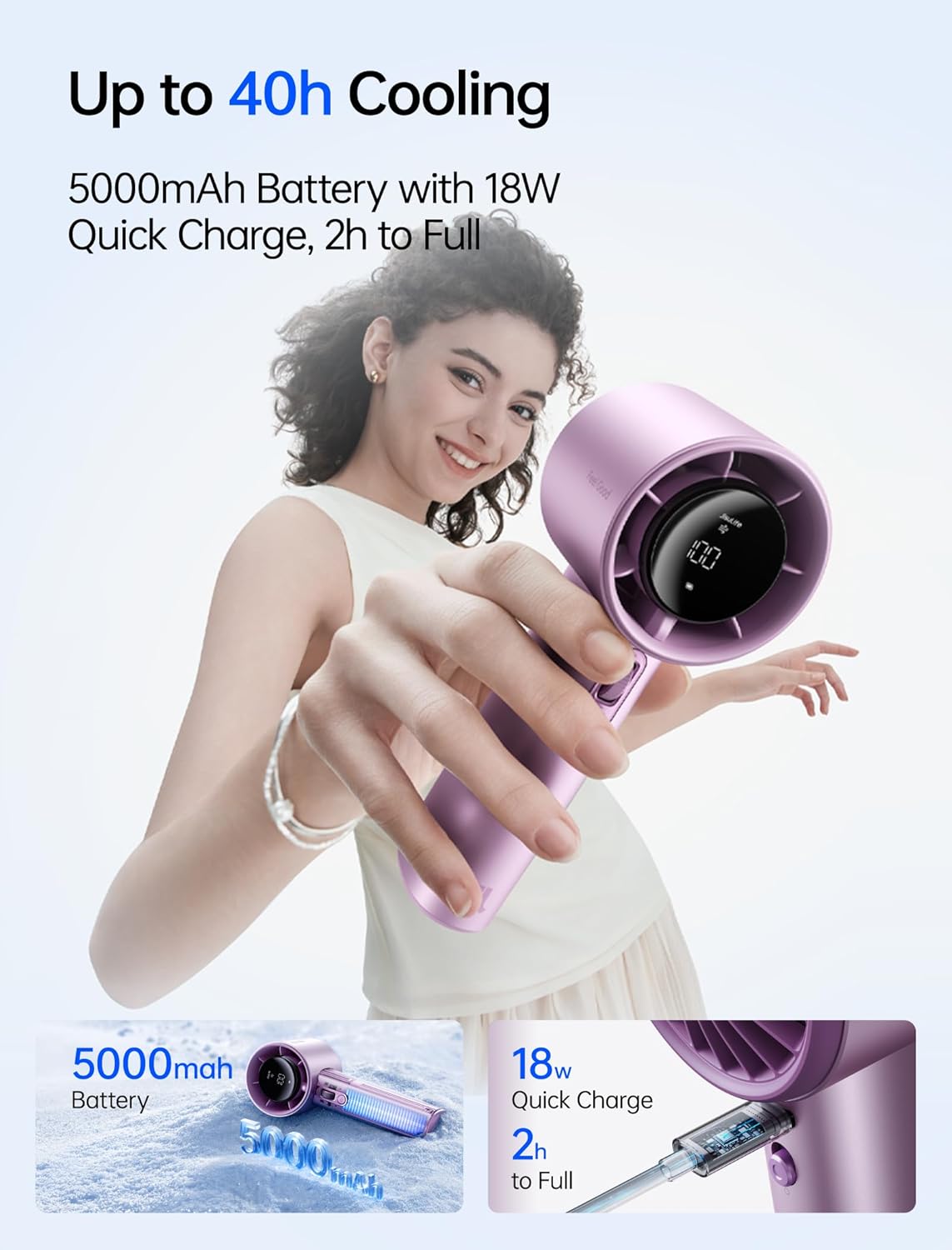 JISULIFE Handheld Fan Pro1S - Next-Gen Airflow: Up to 40H Runtime | Electroplated ABS-Luxury Shine, 1-100 Speed Scroll Wheel, 5000mAh-Portable Fan for Travel, Gifts for Women(Chrome Purple,1Pc)