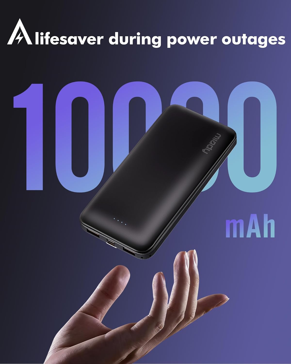 Miady 2-Pack Portable Charger, Slim 10000mAh Power Bank Travel Battery Pack | Dual USB丨3 Outputs 2 Inputs丨for Backpack Travel Camping丨Slim丨Compatible with iPhone Android etc丨Flight-Safe丨37Wh丨Black+White