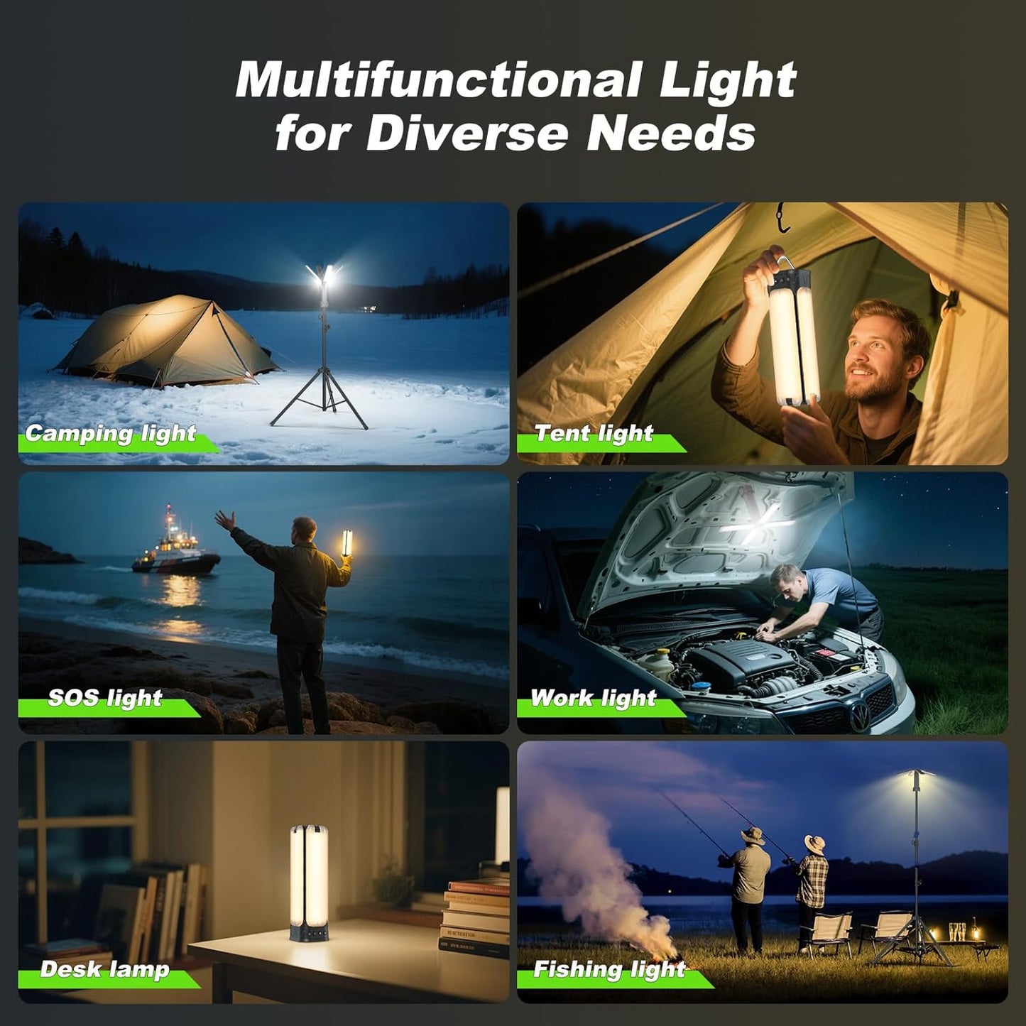 Clemas Camping Lights with Remote & Stand 8.2 Ft,14000 mAh Rechargeable Camping Lantern Tent Light, 6000 Lumen Magnetic Work Light,Portable Outdoor Light for Hiking,Camping,Emergency,Power Outages