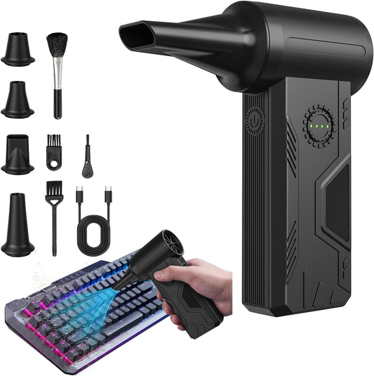 110000RPM Compressed Air Duster, 15W Fast Charge, 4-Speed, 5200mAh | Mini Cordless Electric Duster, Powerful Turbo Fan, Reusable, Durable Dust Blower, Clean PC/Keyboard/Car/Camera/Golf/Home
