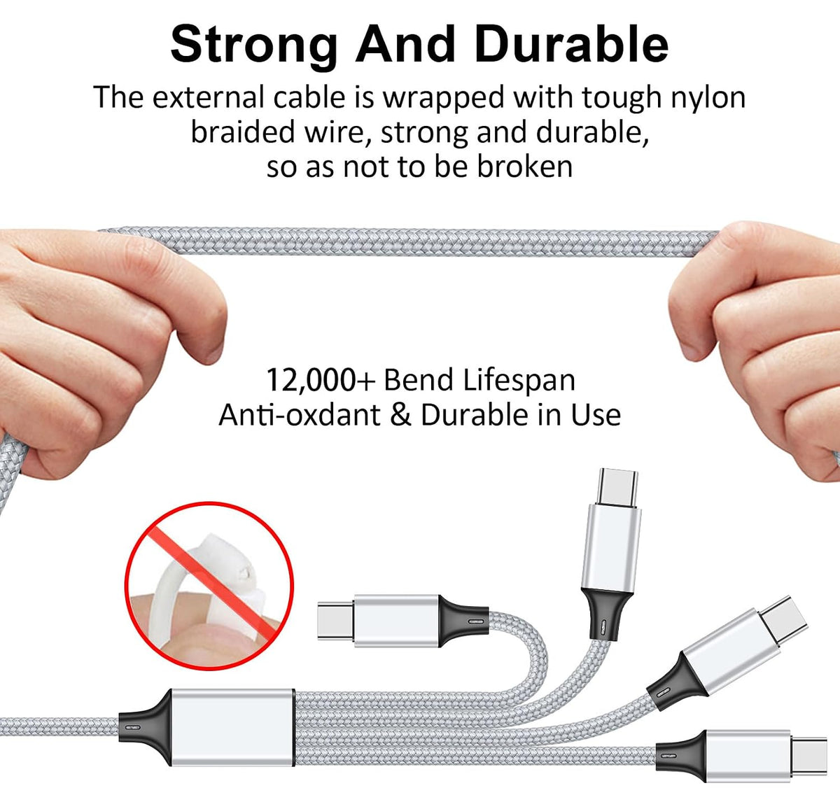 USB C Splitter Multi Charging Cable,USB A/C to USB C QC 3.0 Fast Charging[2Pack 4Ft], 4 in 2 Multi Charger Cord, with 4 Type-C Connectors Compatible with Cell Phones Tablets and More