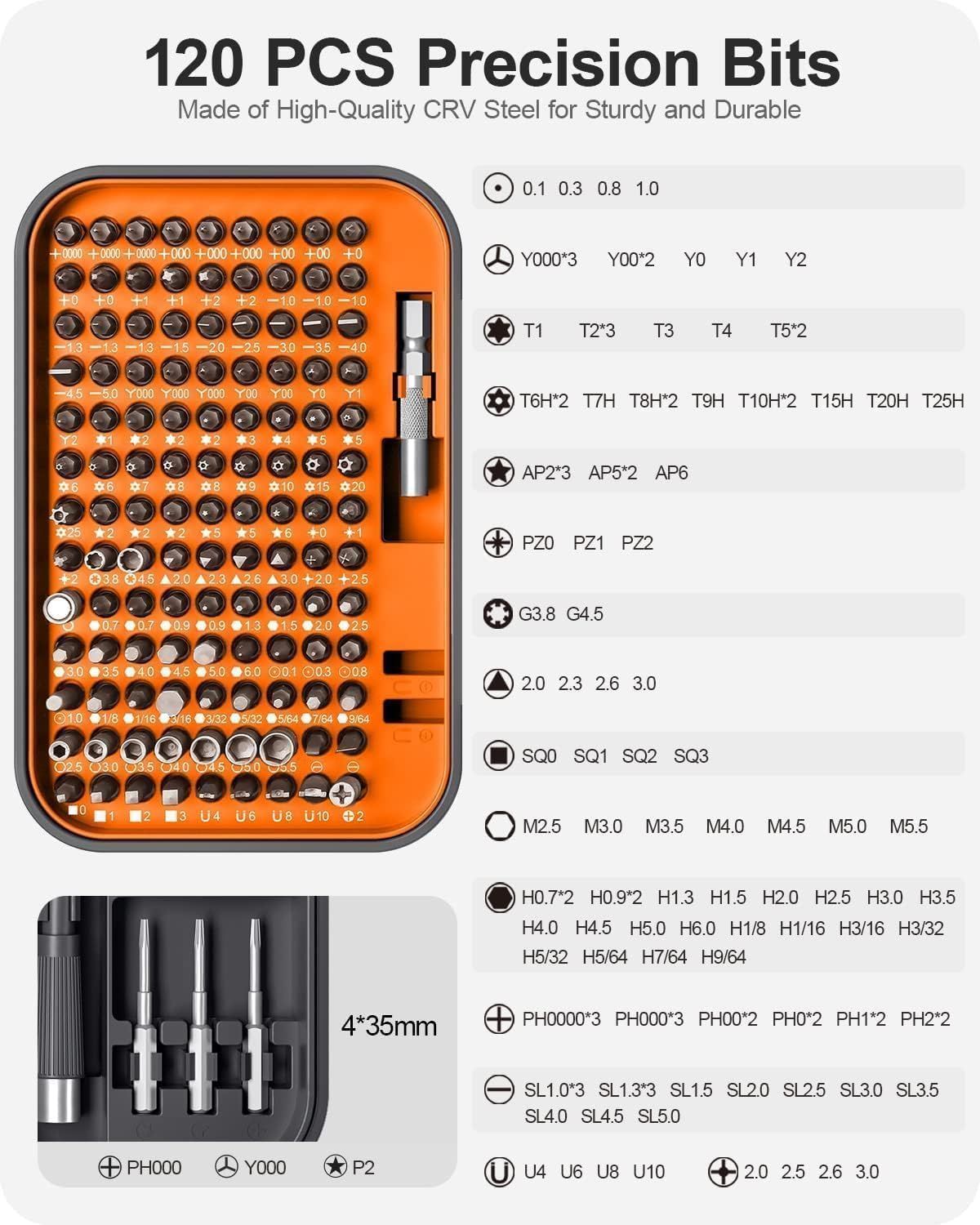 Precision Screwdriver Set, 130 in 1 with 120 bits Repair Tool Kit, Magnetic Screwdriver Set with mini built-in box for Electronics iPhone Jewelers Game Console (130-IN-Orange)