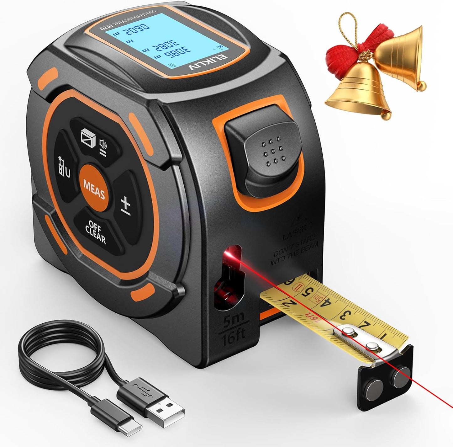 Laser Tape Measure 2-in-1, 197Ft Laser & 16Ft Digital Tape Measure | LCD Display, Pythagorean Mode, Area/Volume Calculation, USB-C Rechargeable, For Woodworking and Construction