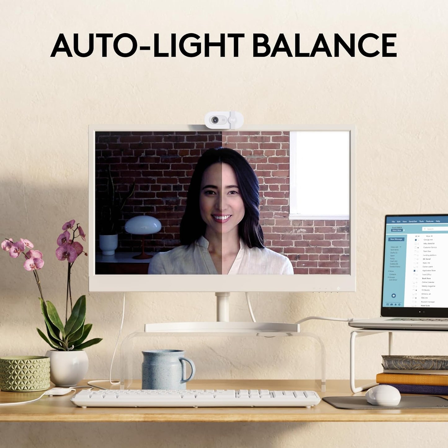 Logitech Brio 100 Full HD 1080p Webcam for Meetings and Streaming, Auto-Light Balance, Built-in Mic, Privacy Shutter, USB-A, for Microsoft Teams, Google Meet, Zoom and More - Off White (Renewed)