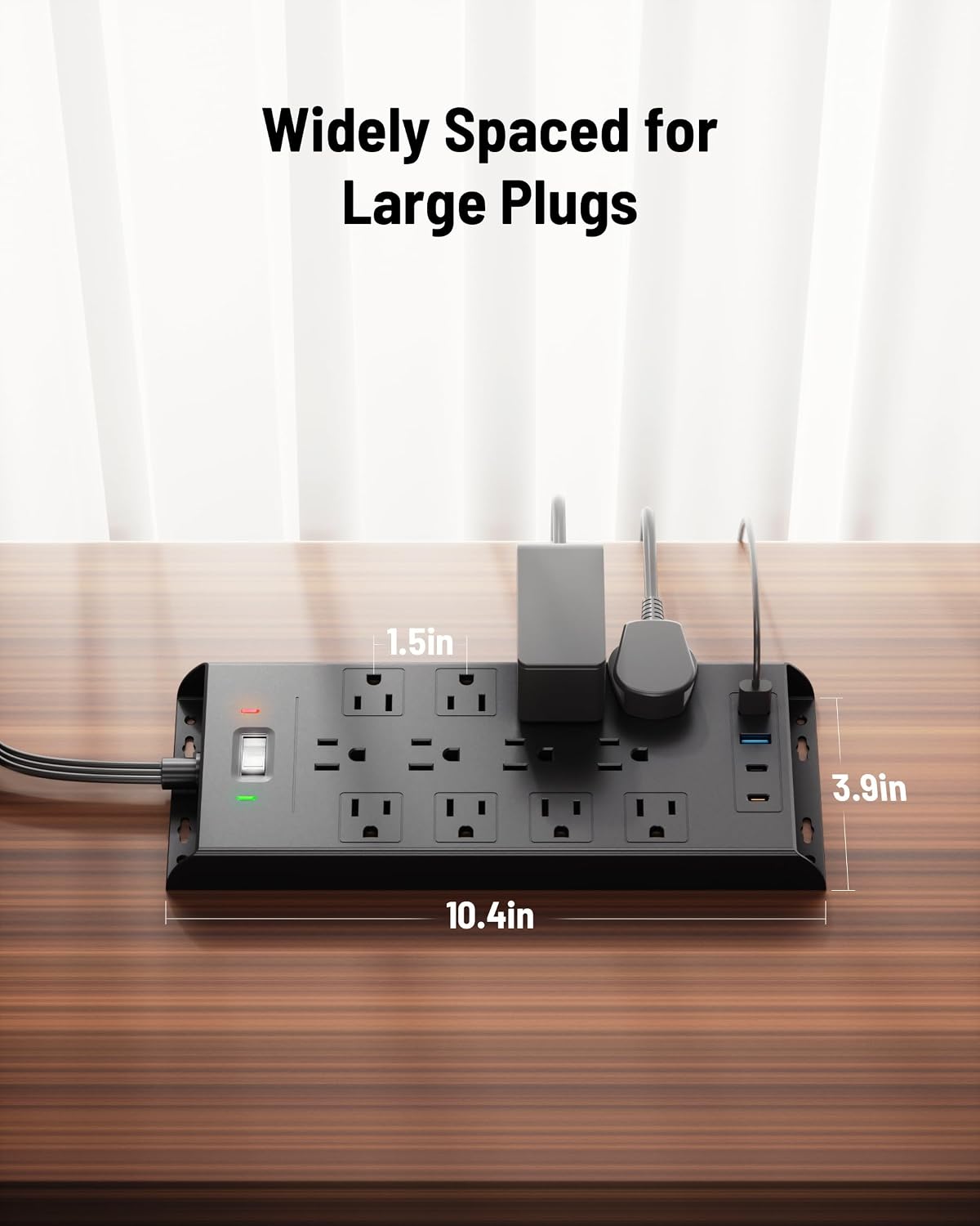 Surge Protector Power Strip 4800J, LeZone 10Ft Long Extension Cord Flat Plug, 12 Outlets 2 USB C 2 USB Ports, Wall Mountable, Desk Charging Station, Black