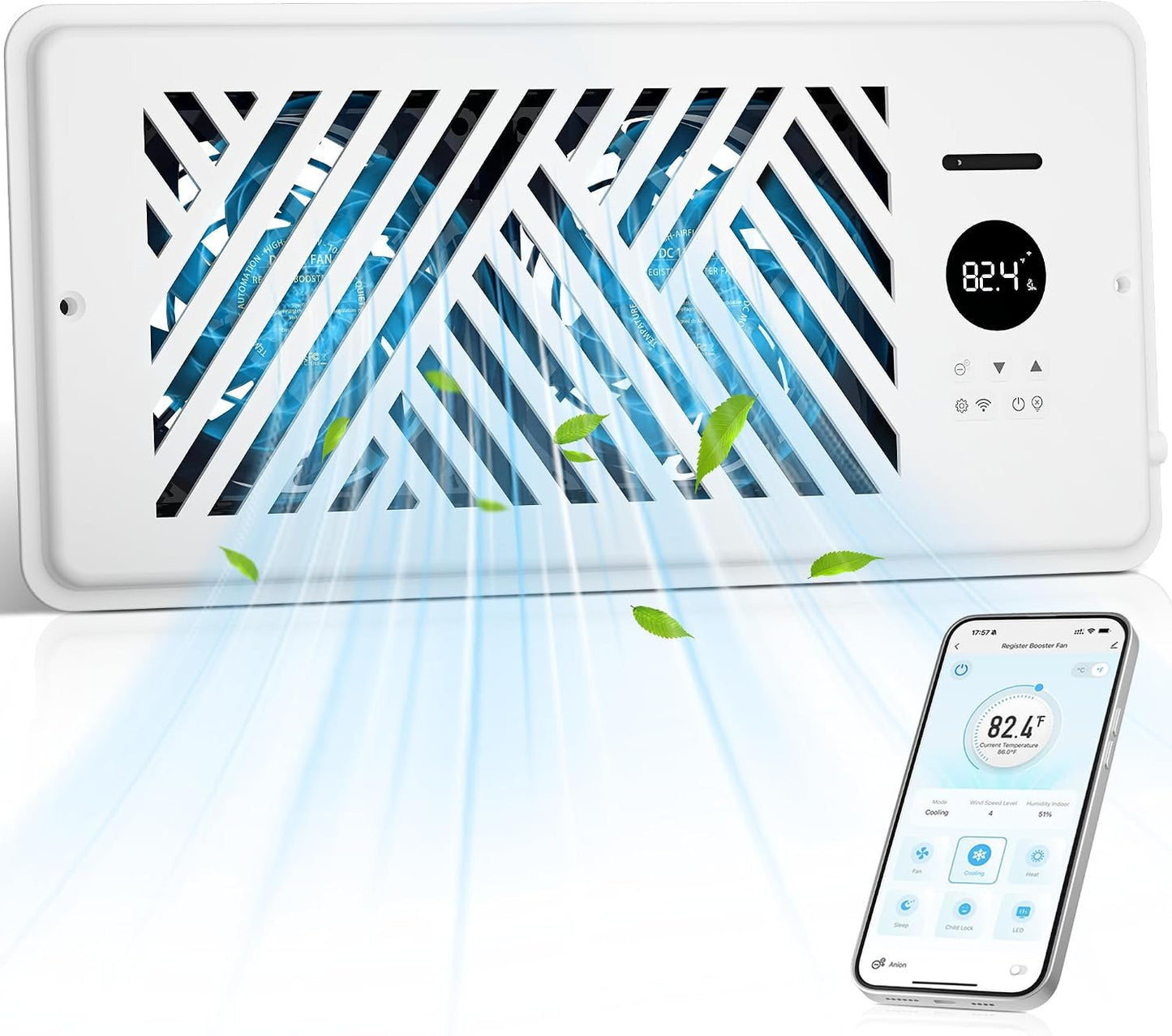 PChero Register Booster Fan 4 x 10, 160 CFM Smart HVAC Vent Fan | WiFi App Control, 10-Speed Control, Optimize HVAC Airflow Through Floor Vents, Balance Temperature, Ultra Quiet