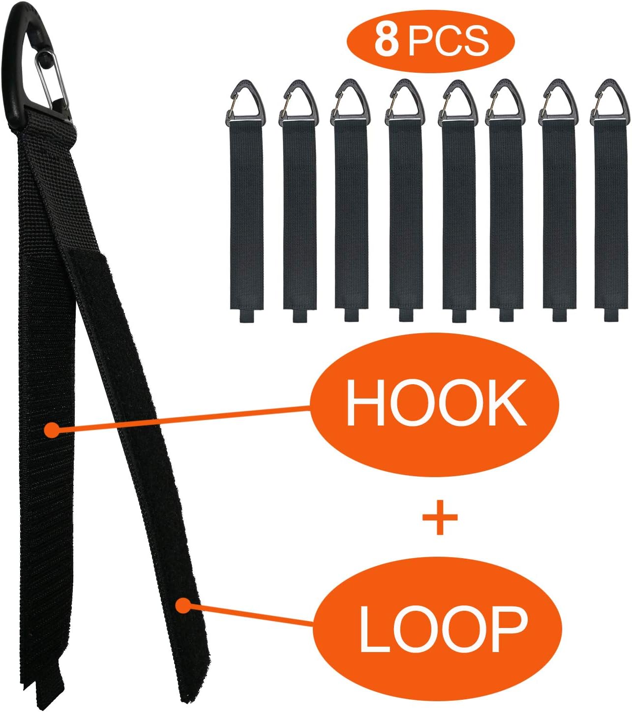 ZTSXLLIM Extension Cord Organizer Garage Organization with Carabiner 8 Pack | 16-Inch straps, Holds Up to 50 lbs, Hose holder, Carabiner Clip, Heavy Duty, For House, For Yard, For Storage, For Workshop