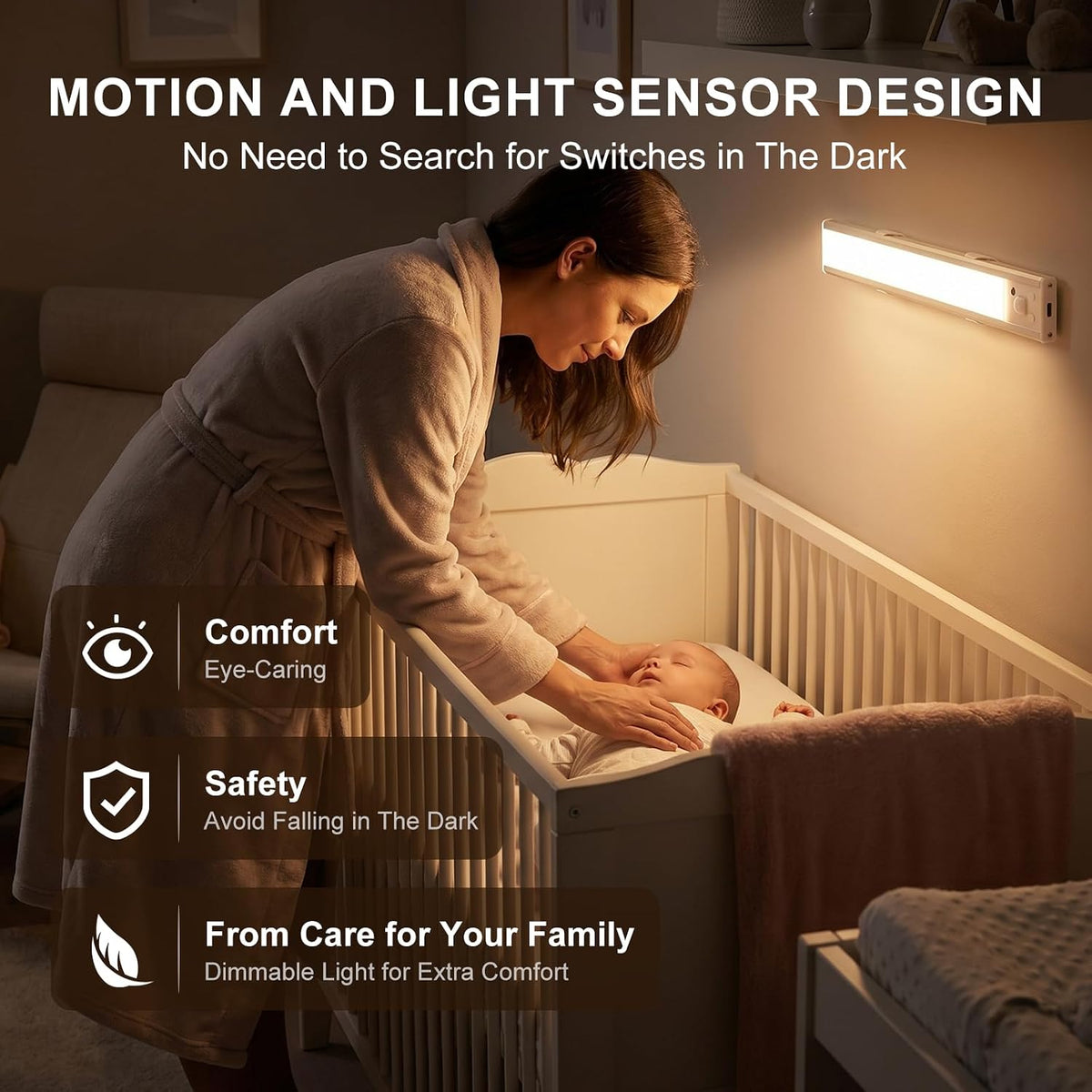 12 Inch Wireless Under Cabinet Lights, Rechargeable Motion Sensor LED Light